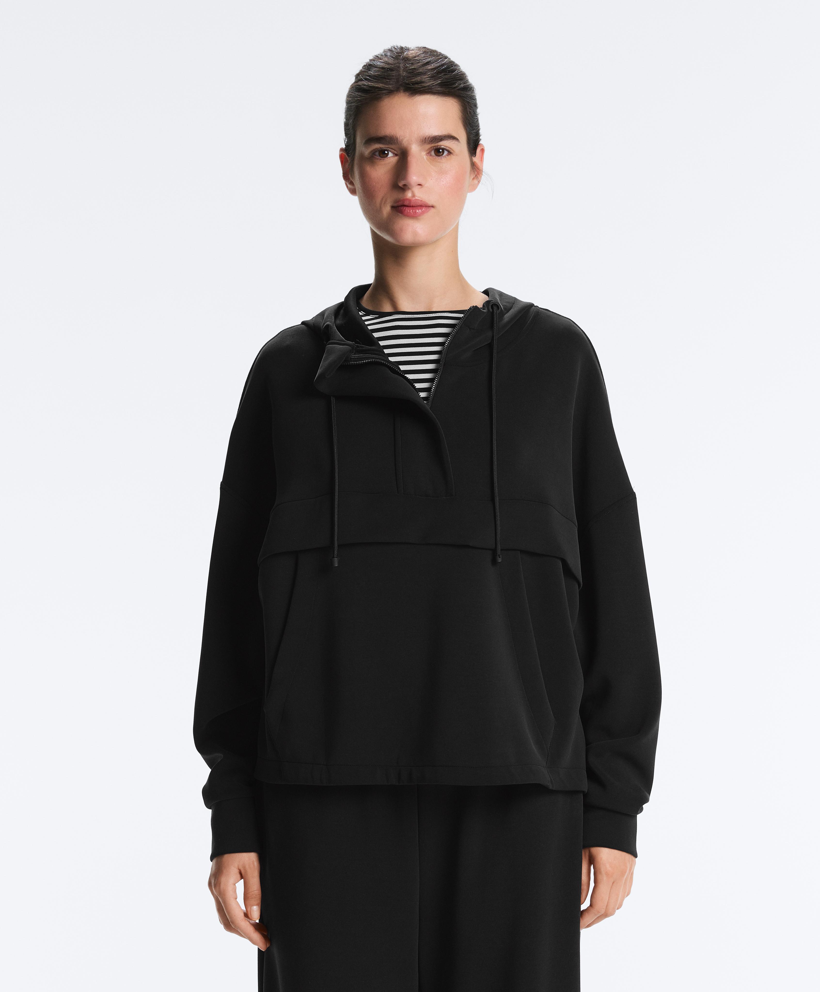 Soft-touch modal sweatshirt with zip — BLACK