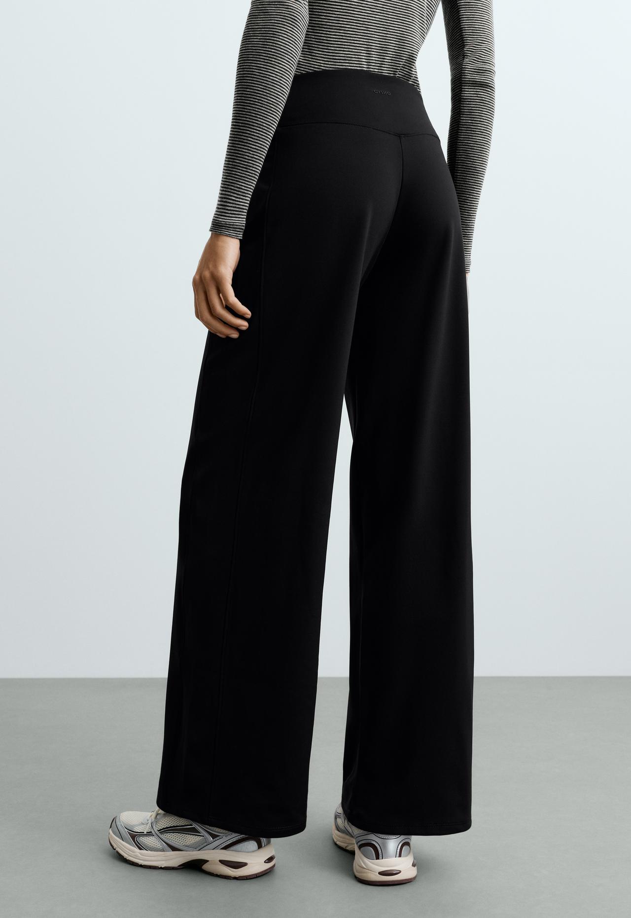 High rise Warm straight trousers with zips — BLACK