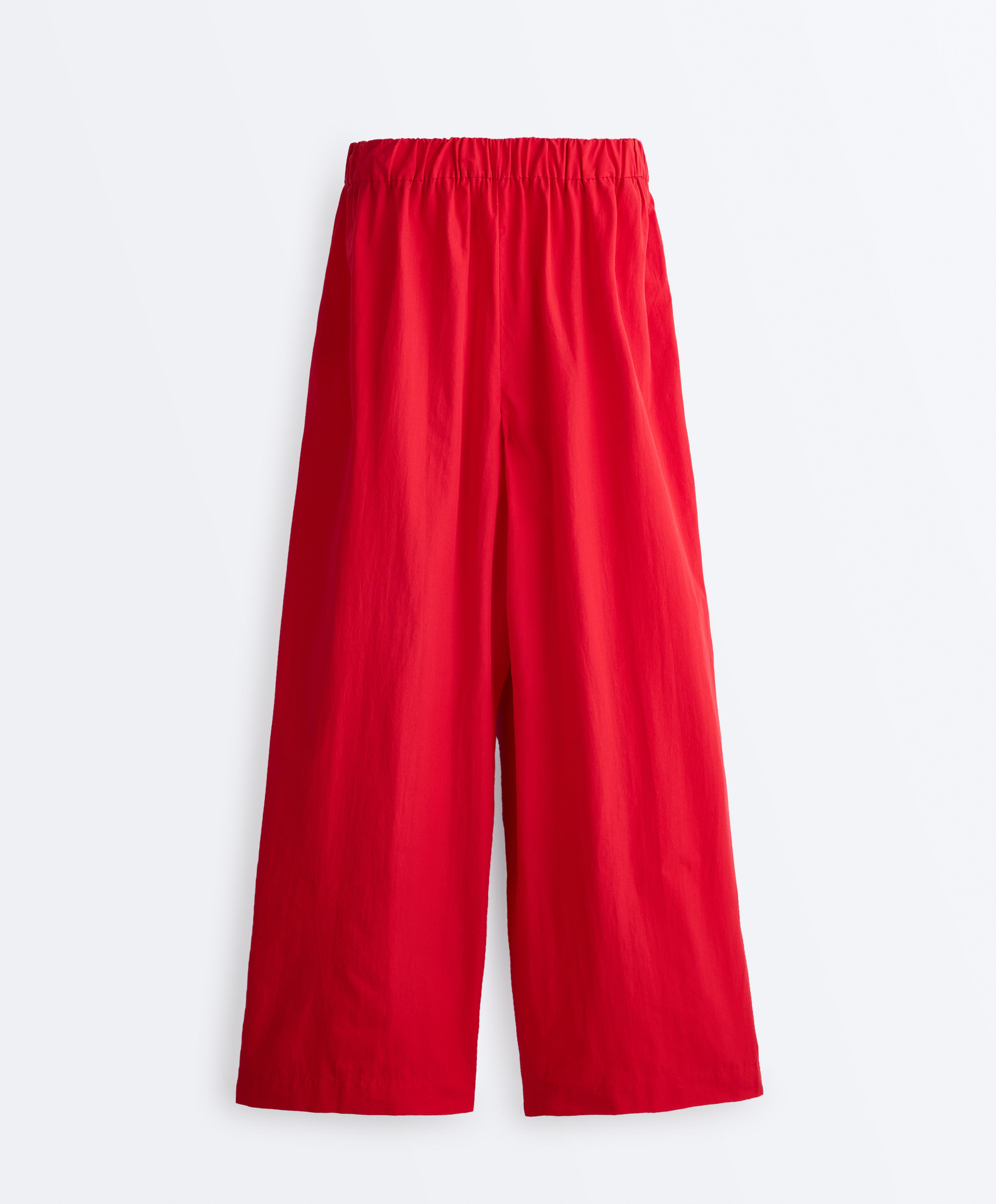 100% cotton poplin wide-leg trousers — BRIGHT RED