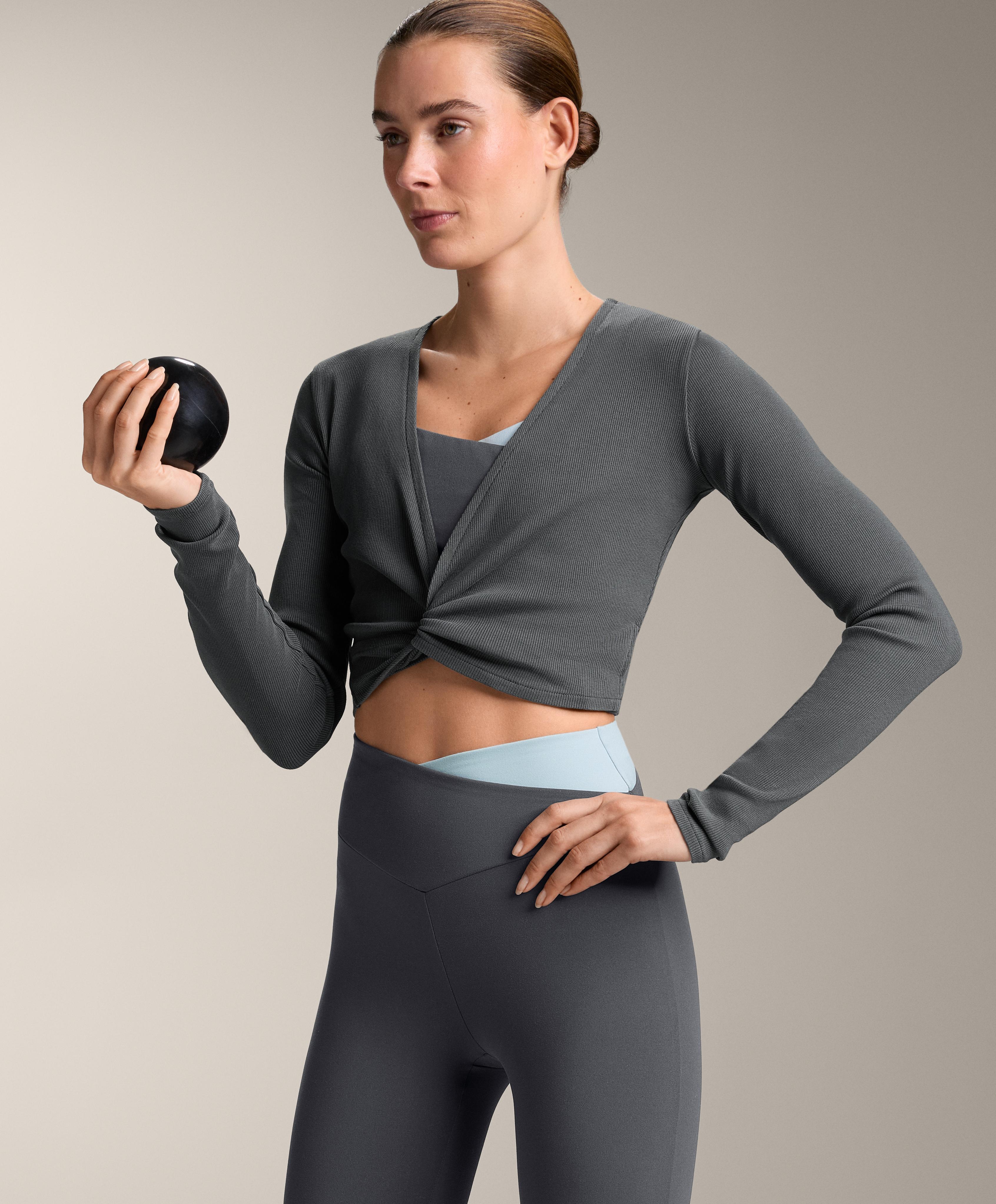 Rib cotton blend wrap T-shirt — ASPHALT