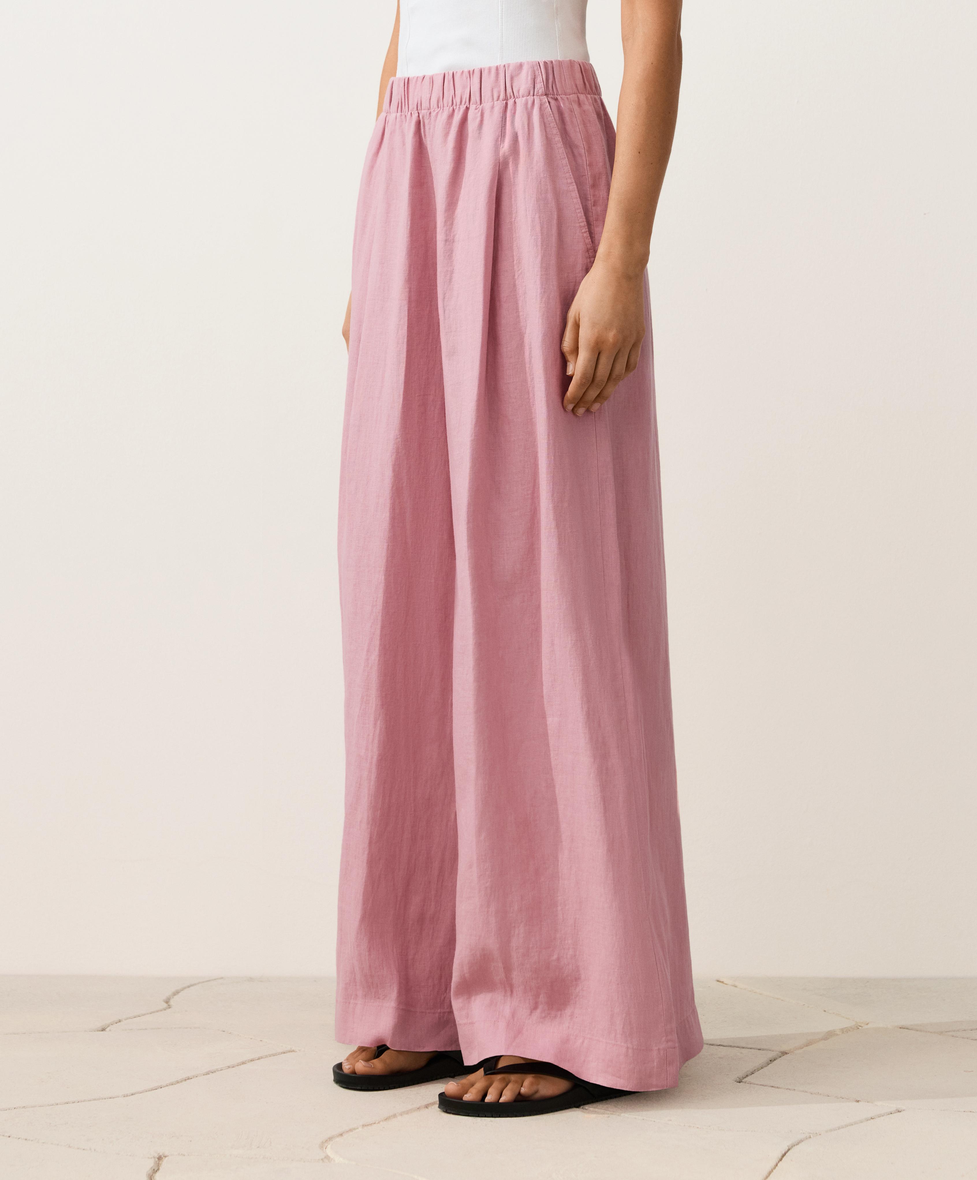 100% linen wide-leg trousers — MID-PINK