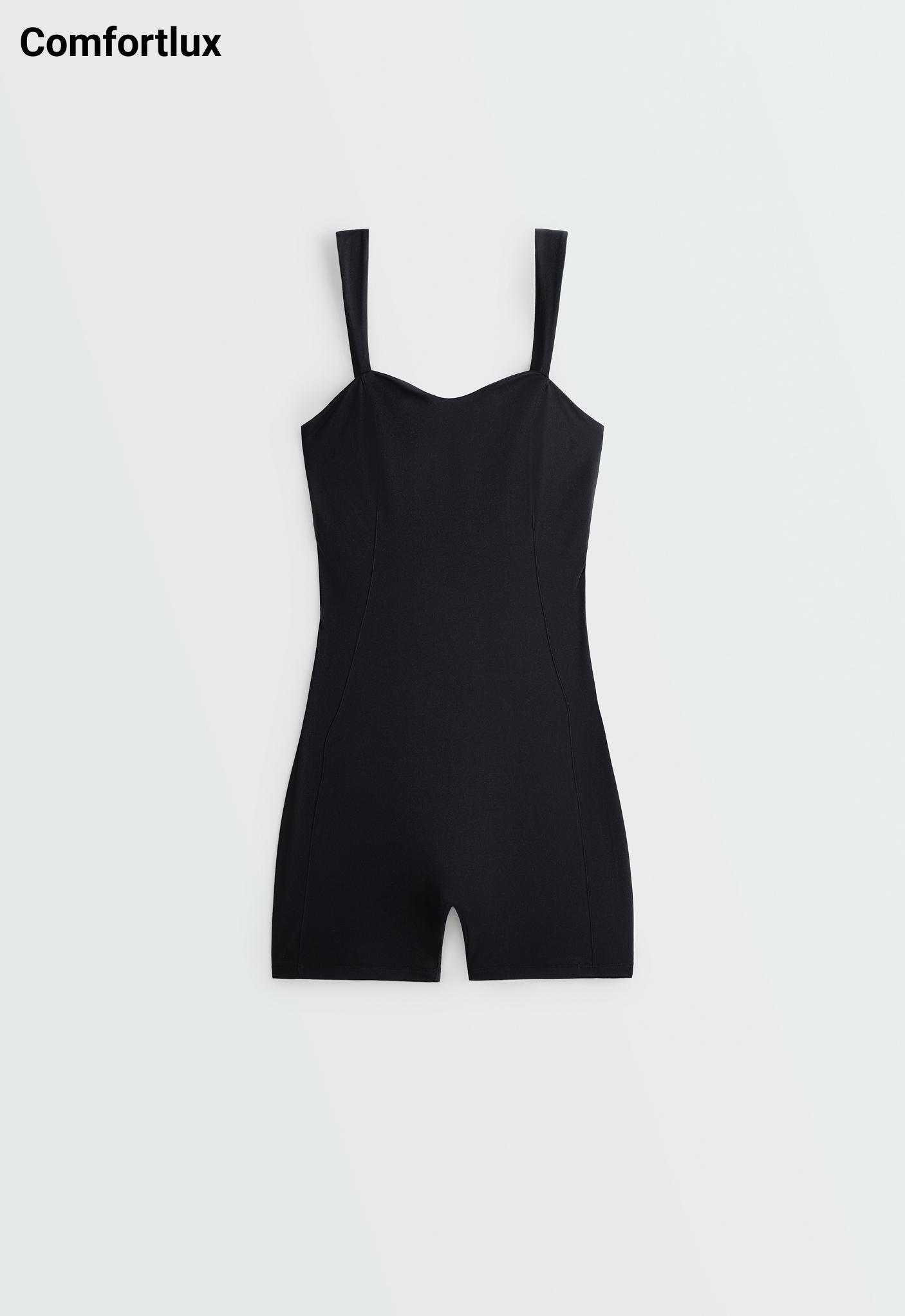 Comfortlux sweetheart neckline short jumpsuit — BLACK