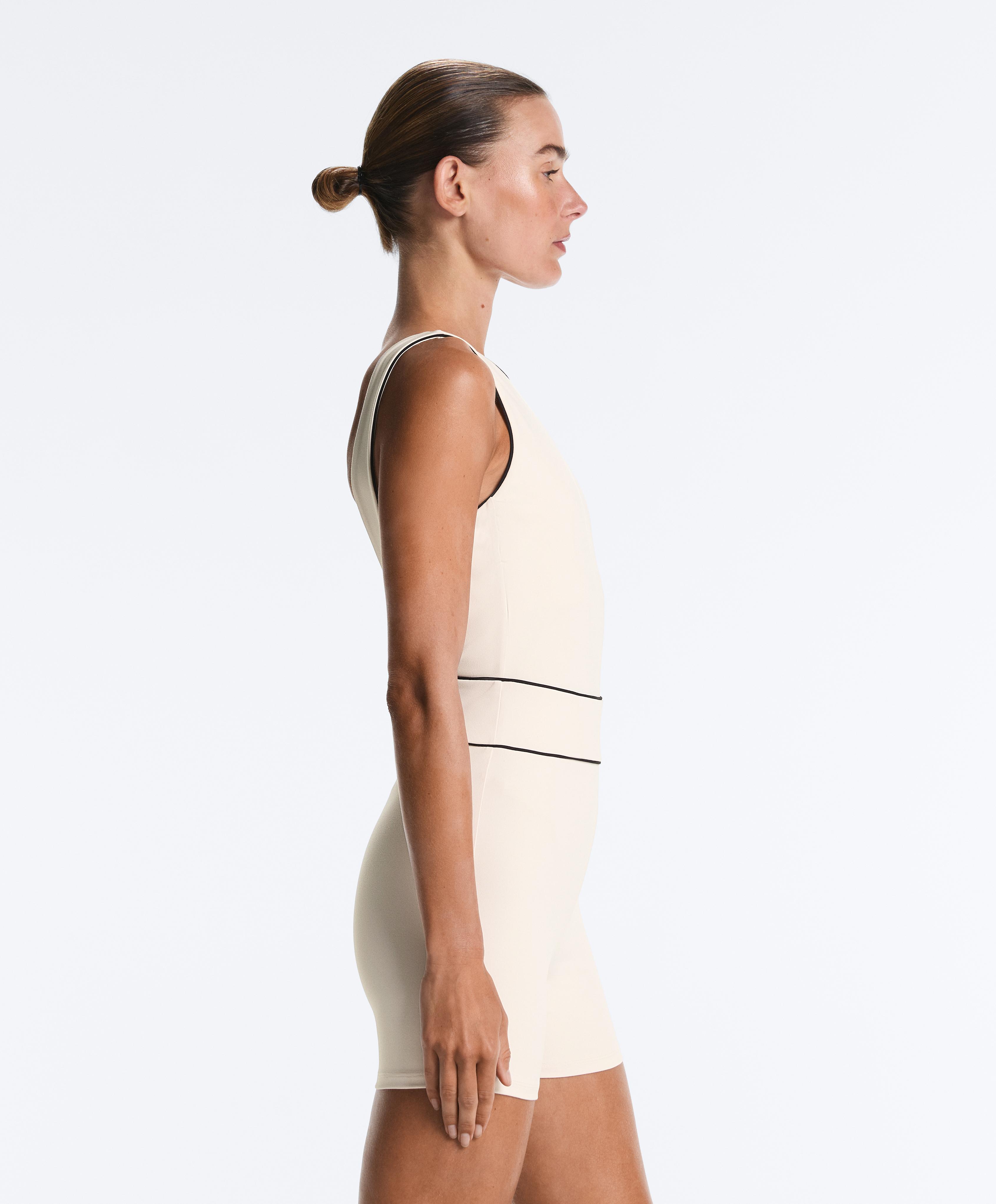 Comfortlux Piping Short Jumpsuit — PALE ECRU