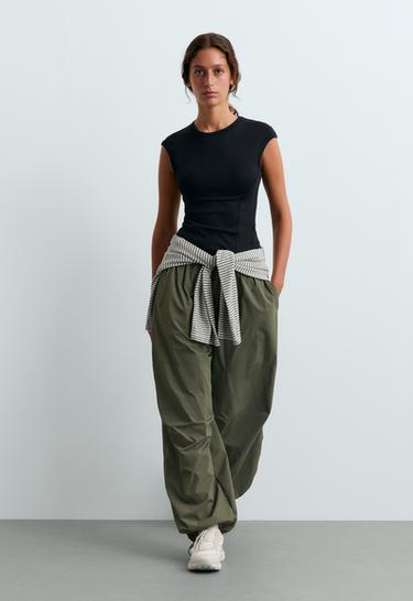 Short-sleeved rib top with cotton and modal — BLACK 1