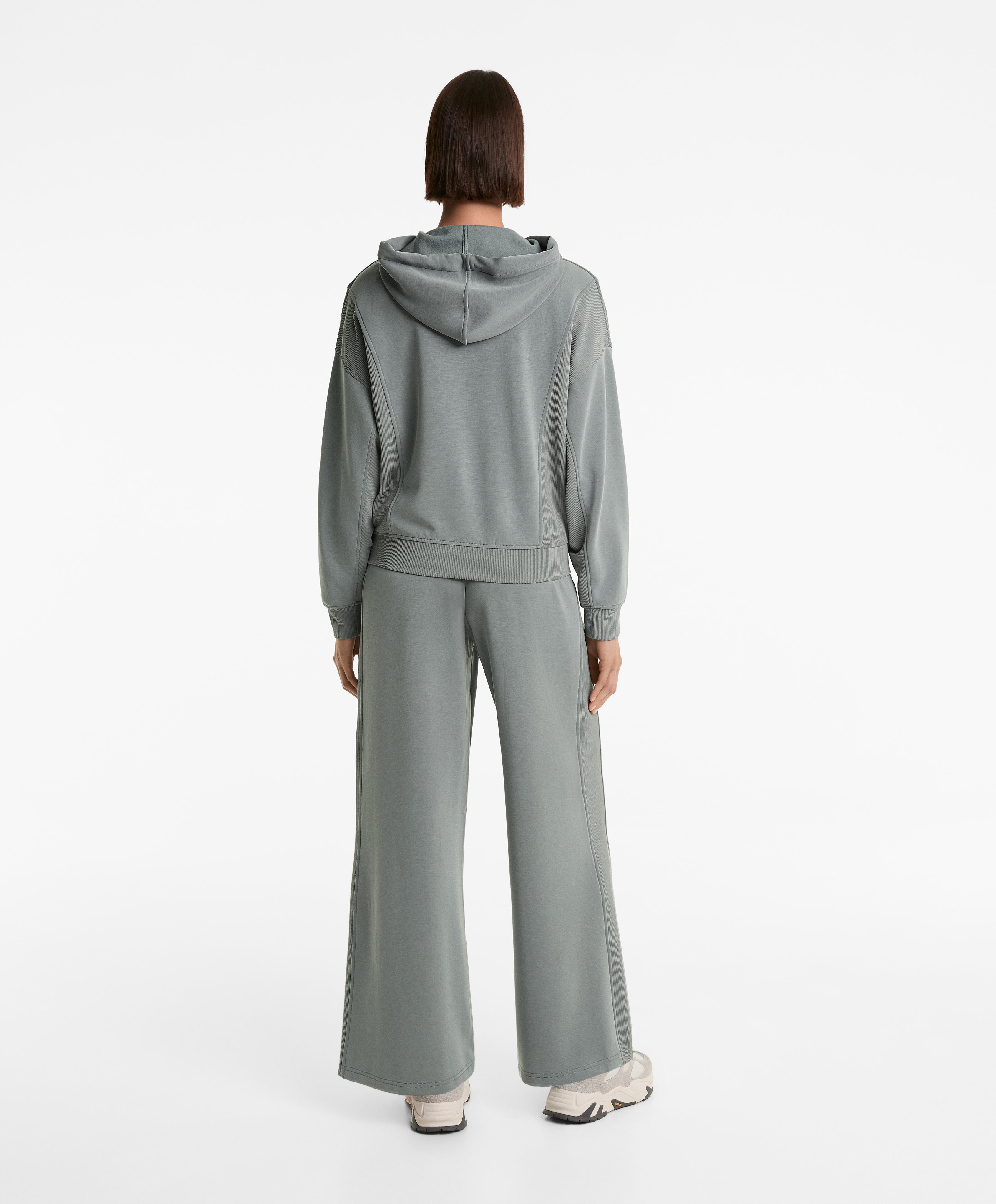 Grey rib straight-leg tracksuit with brushed modal interior