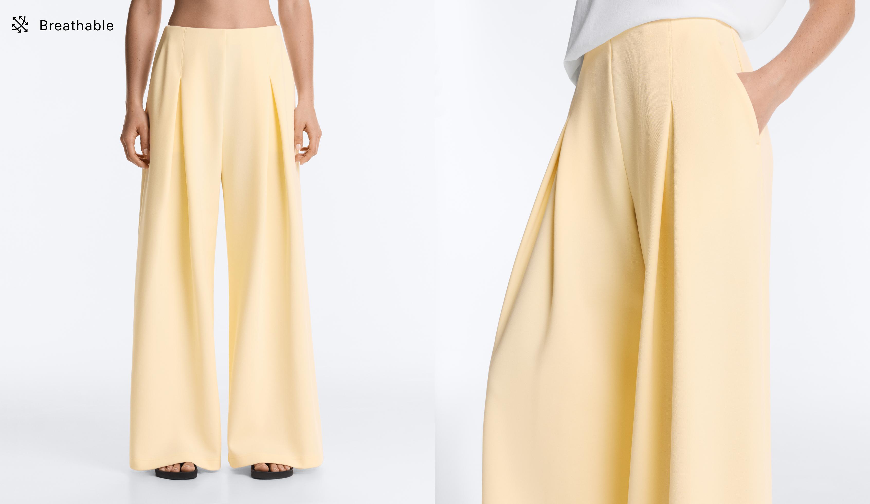 Wide-leg pique trousers with cotton — PALE YELLOW