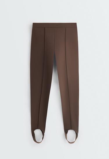 Ankle-length high rise warm stirrup leggings — DARK REDDISH‑BROWN 6