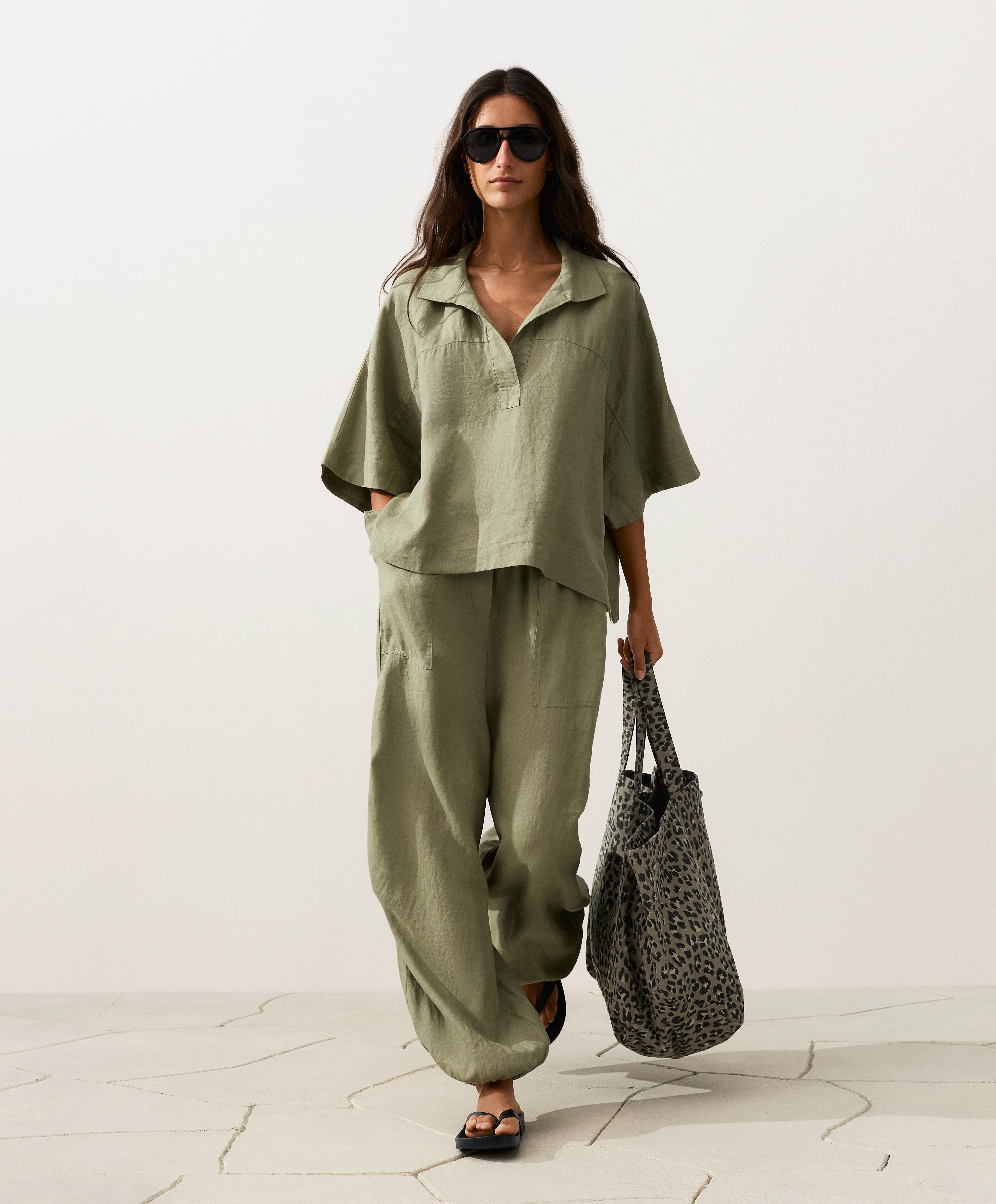 100% linen cargo bloomer trousers — YELLOW GREEN
