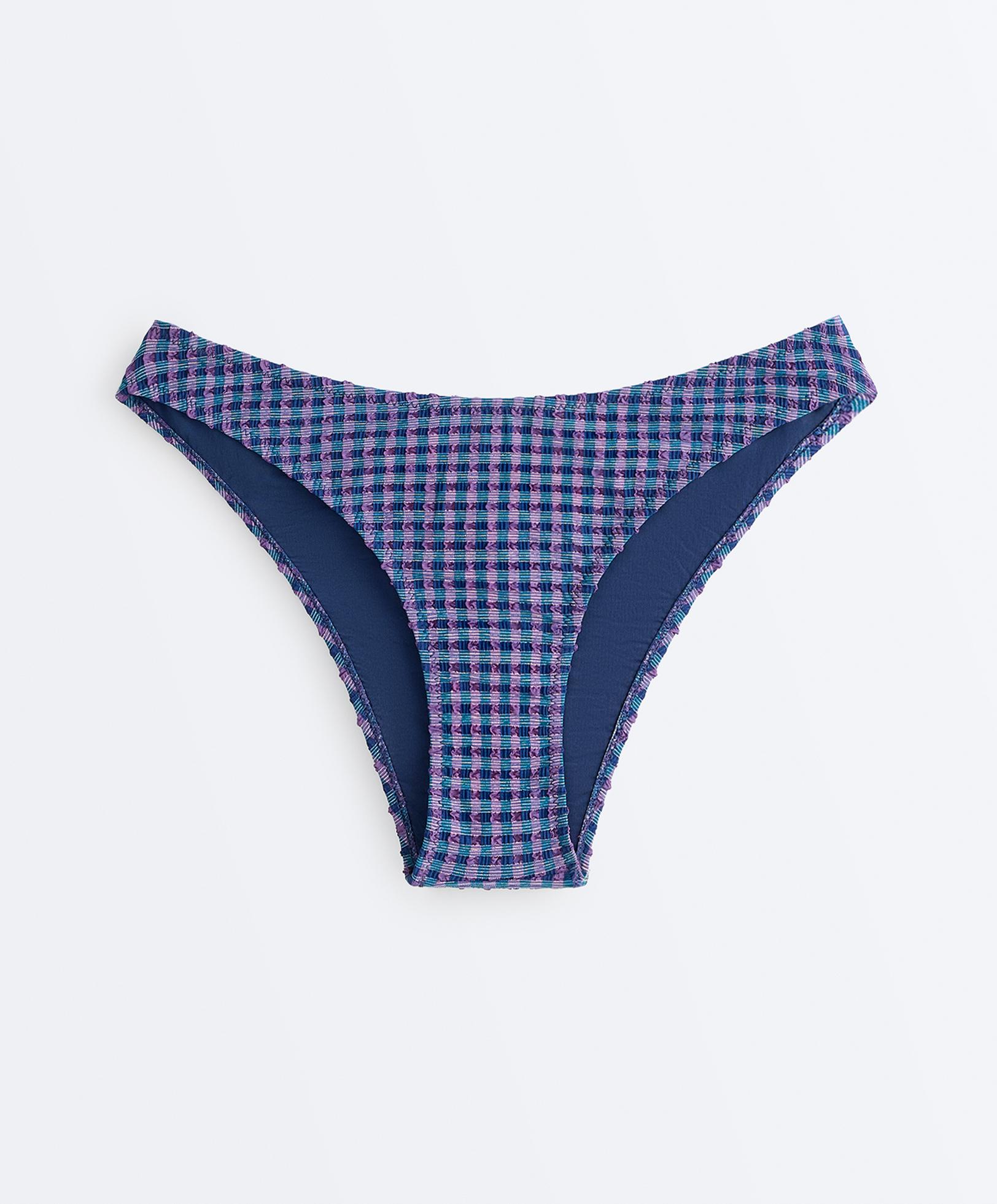 Gingham U-cut medium-coverage bikini briefs — NAVY BLUE