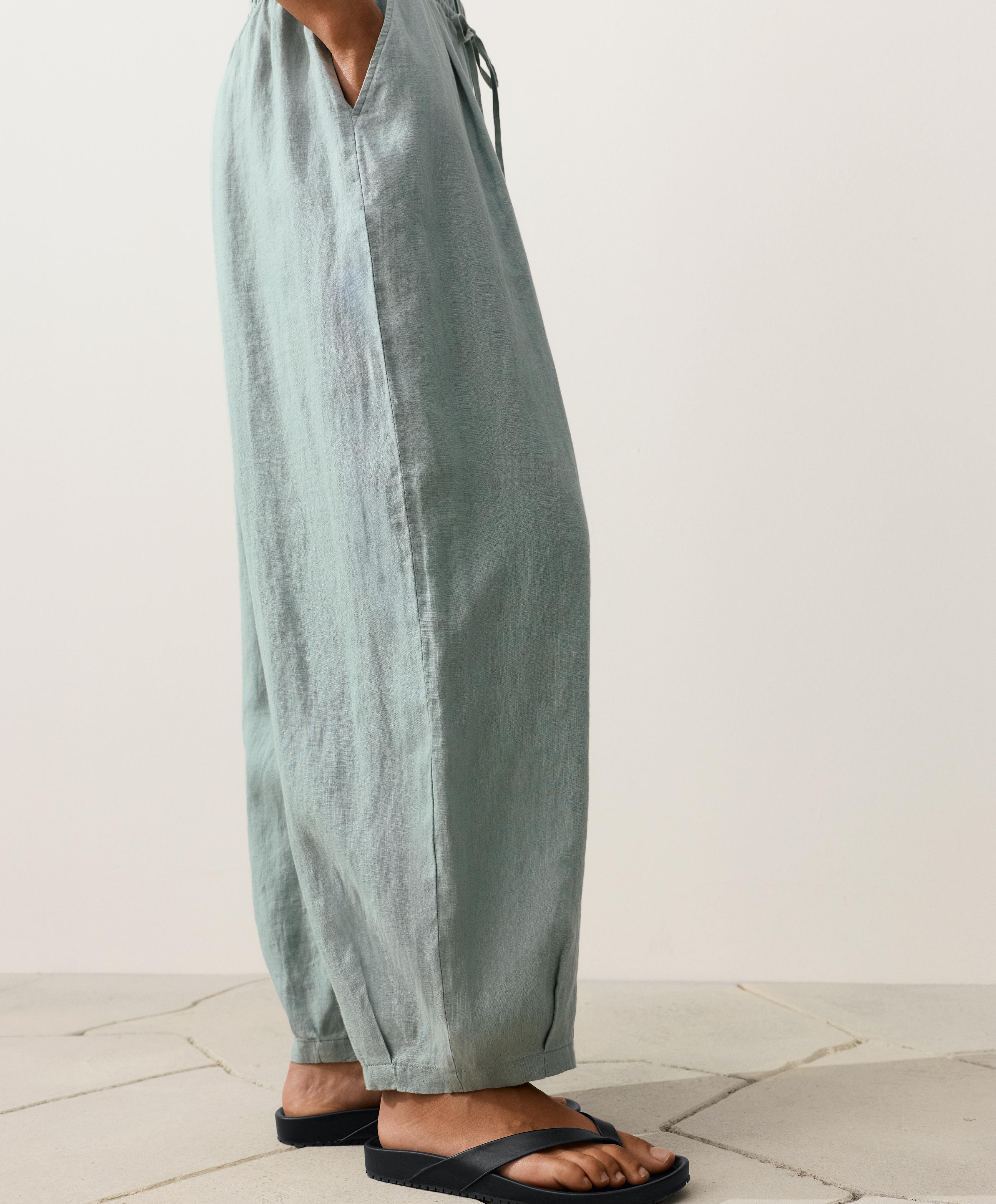 100% linen balloon trousers — AQUAMARINE