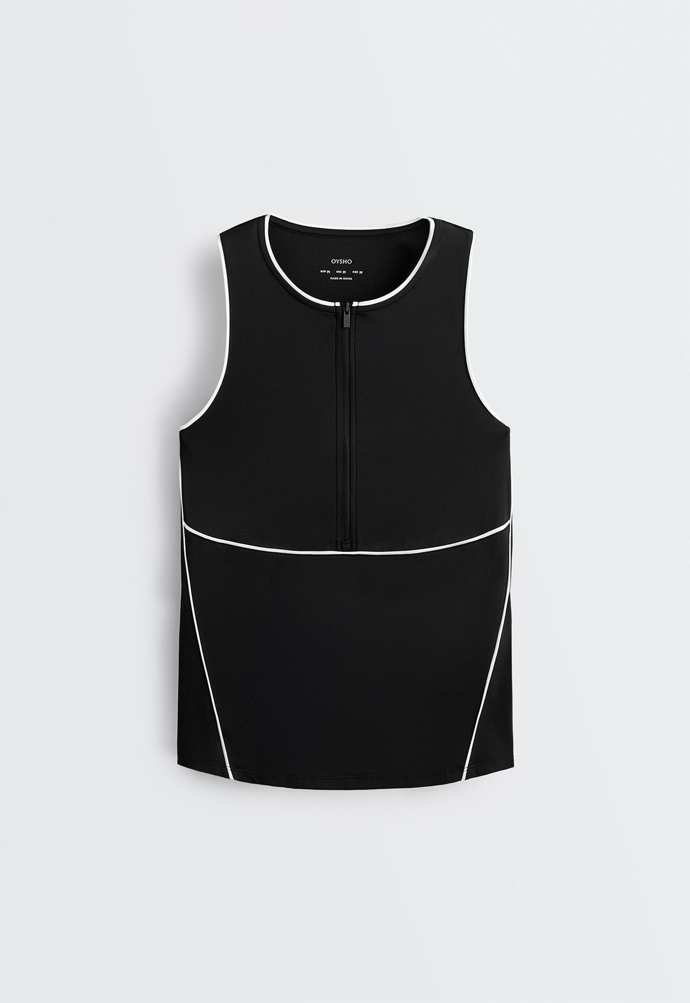 Half-zip sleeveless top — BLACK
