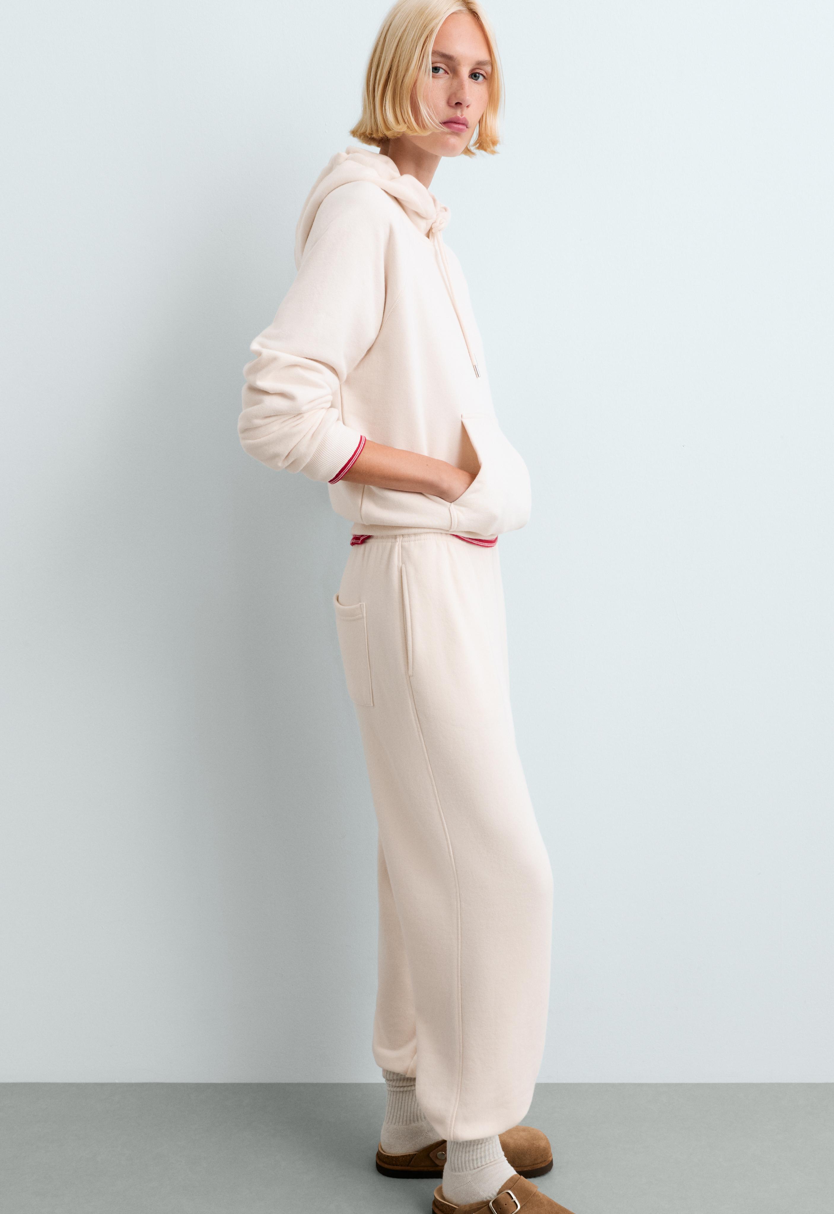 Cotton-blend fleece hoodie — PALE ECRU