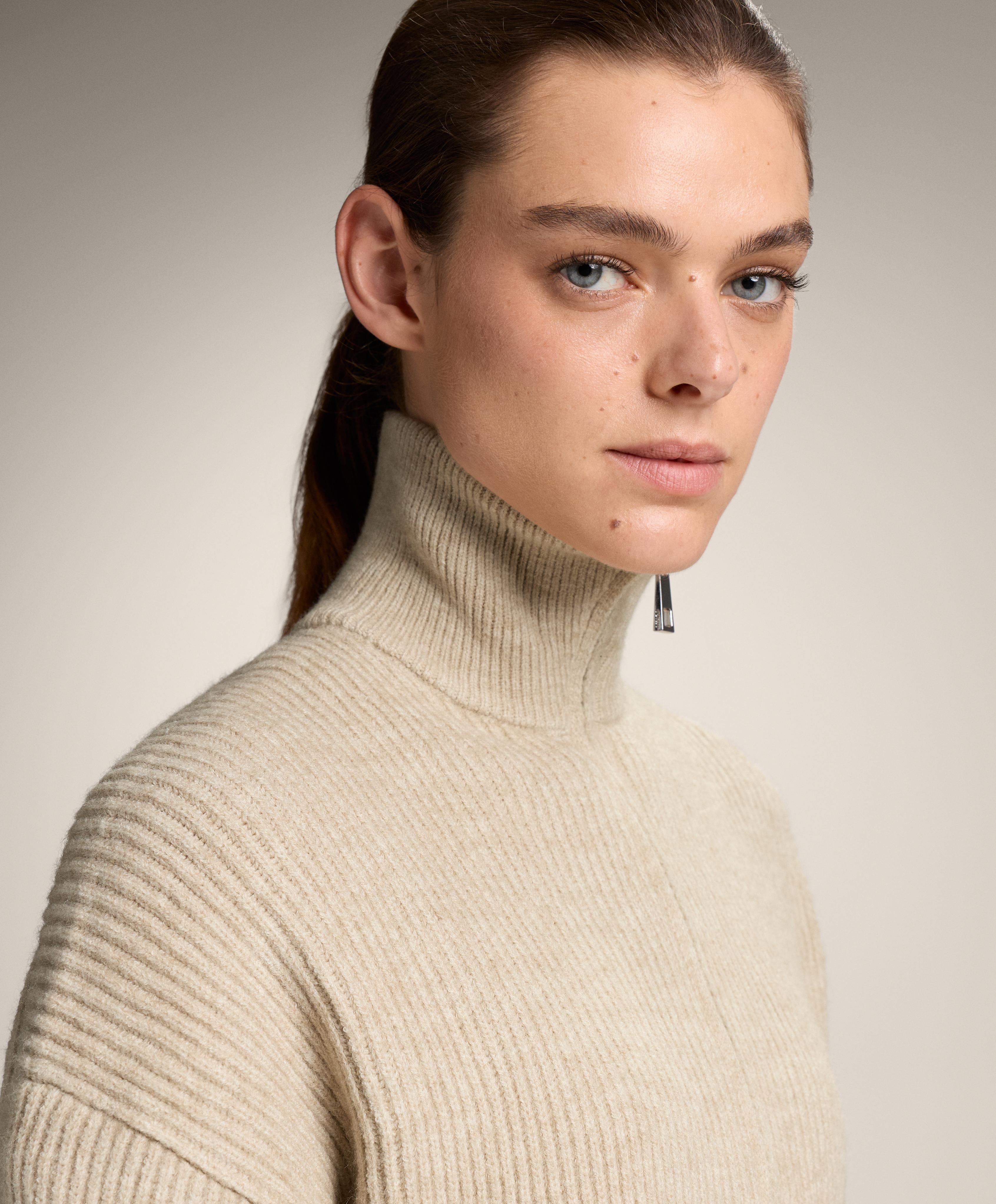 Crop high neck rib knit jacket | OYSHO United States