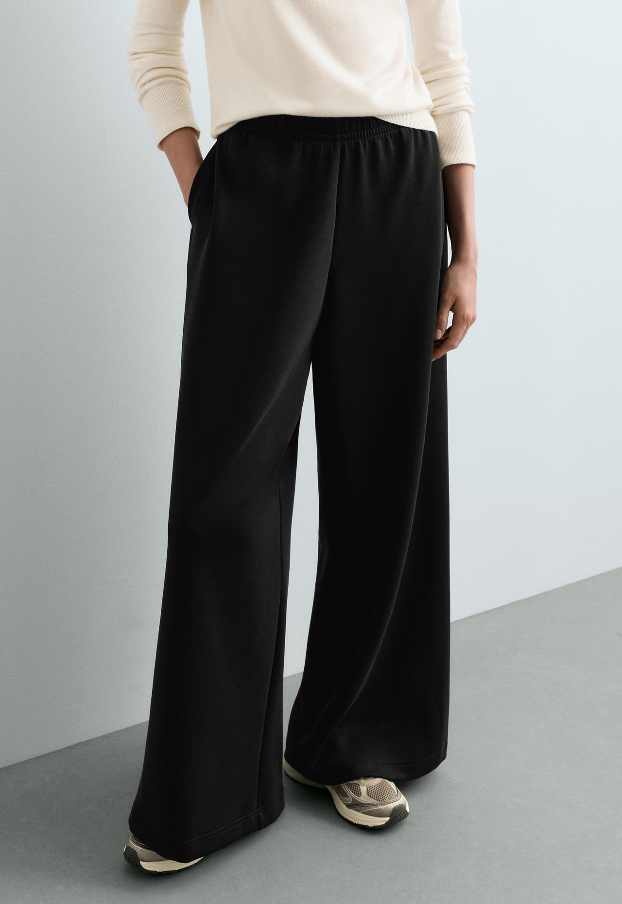 Straight-leg trousers with modal, brushed finish and piping — BLACK