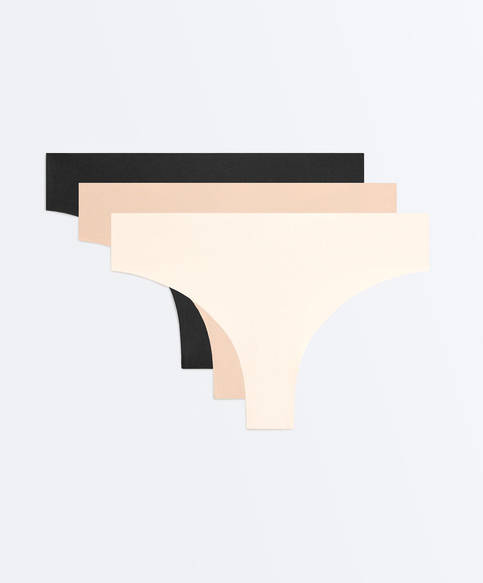 3 invisible laser-cut cotton blend thongs — BEIGE