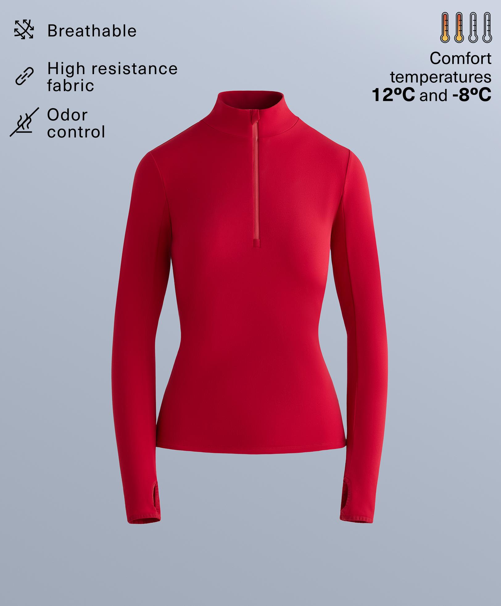 Thermal base layer half-zip top — RED