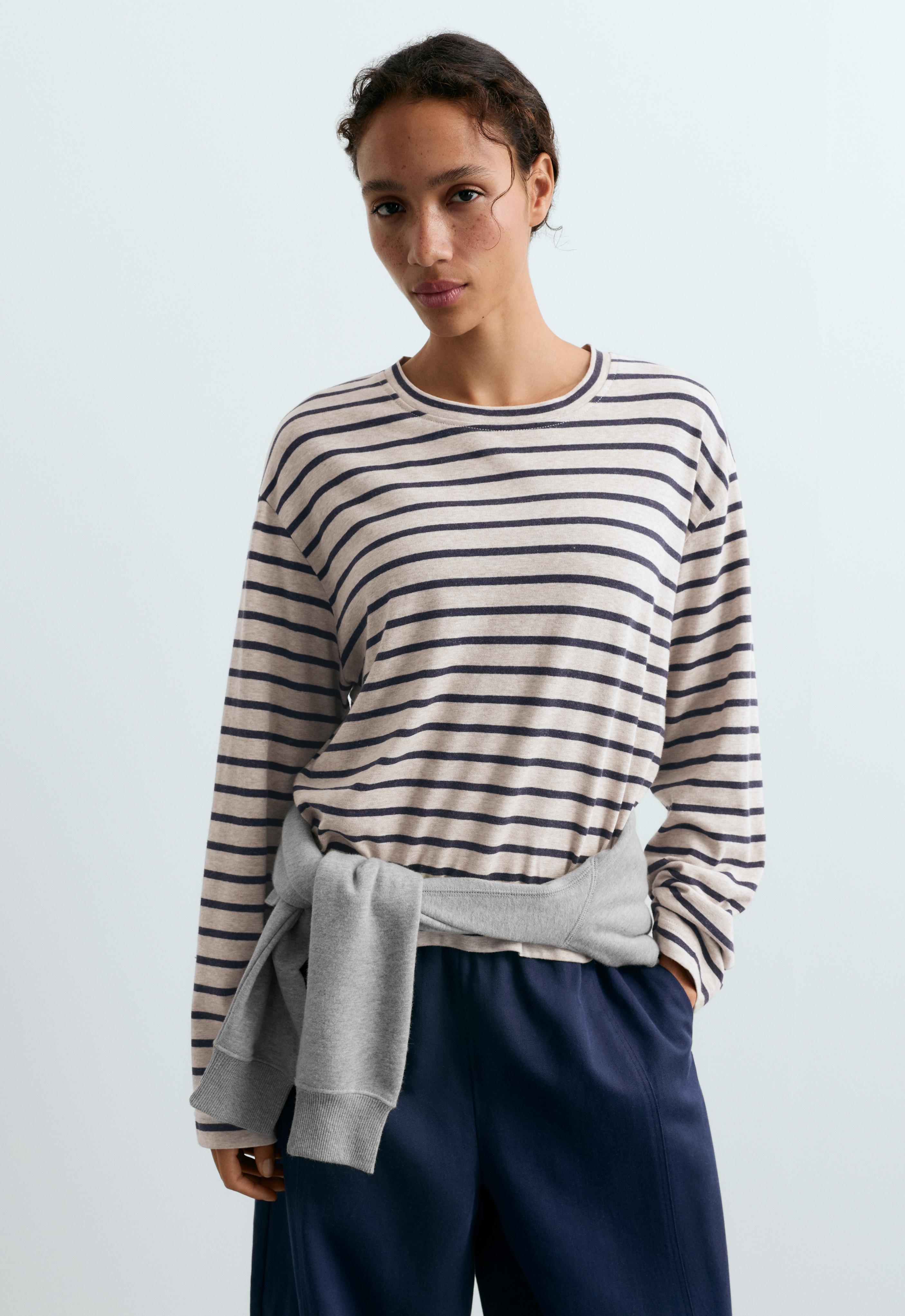 T-shirt manches longues en mélange de coton à rayures