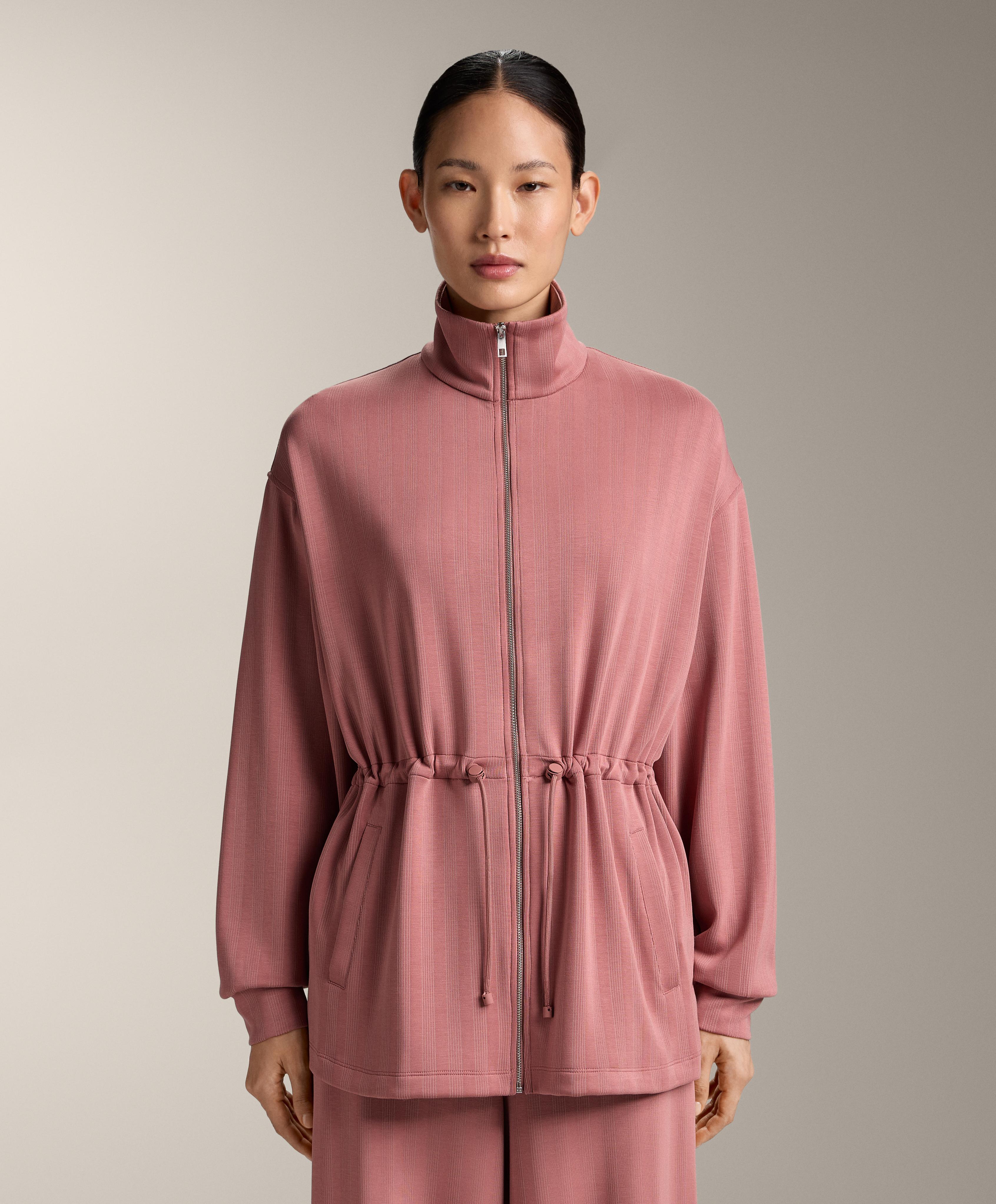 Long jacket with adjustable waist and striped texture — RUSSET MOCHA