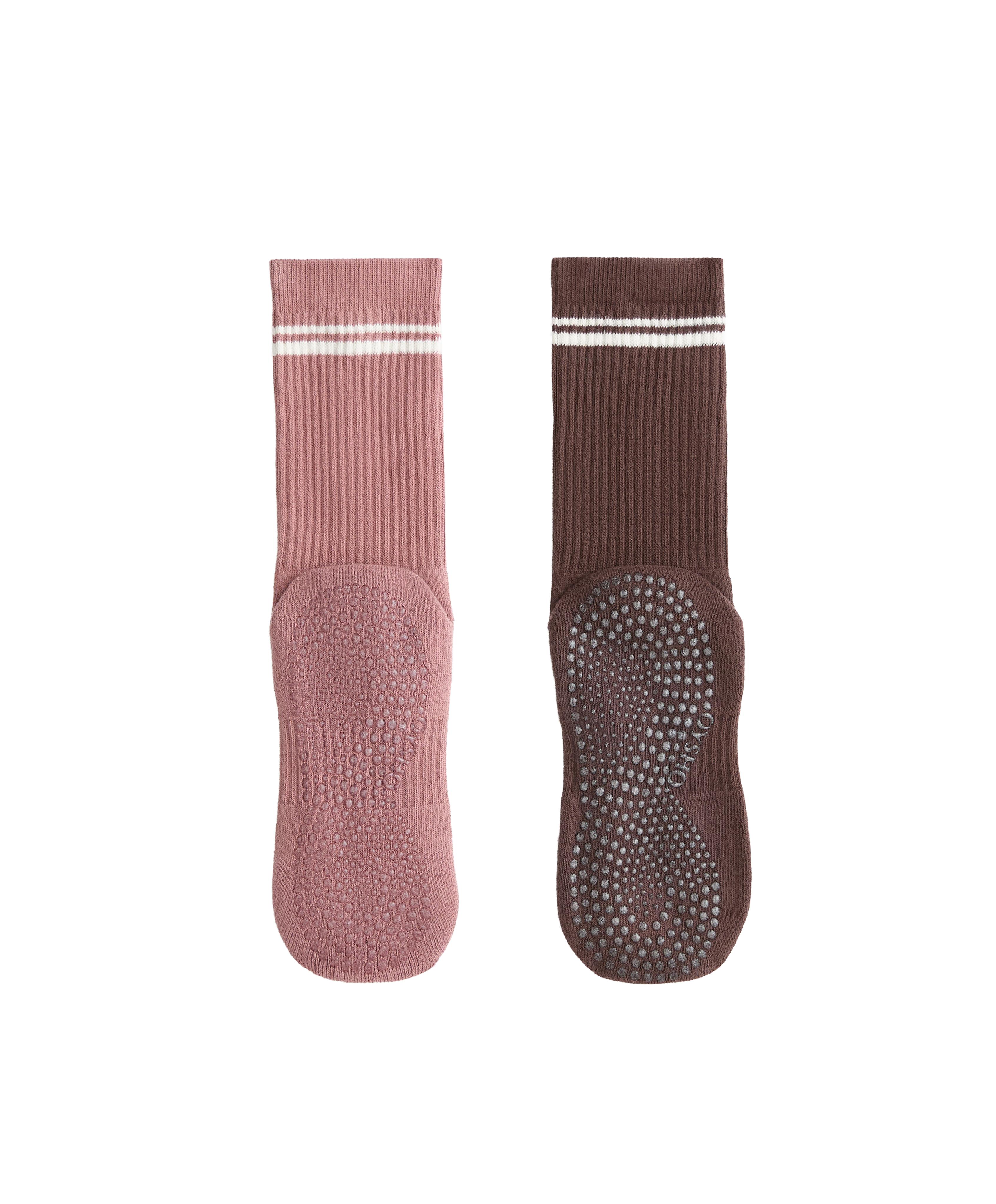 2 pairs of Classic cotton blend yoga and Pilates socks — CHOCOLATE