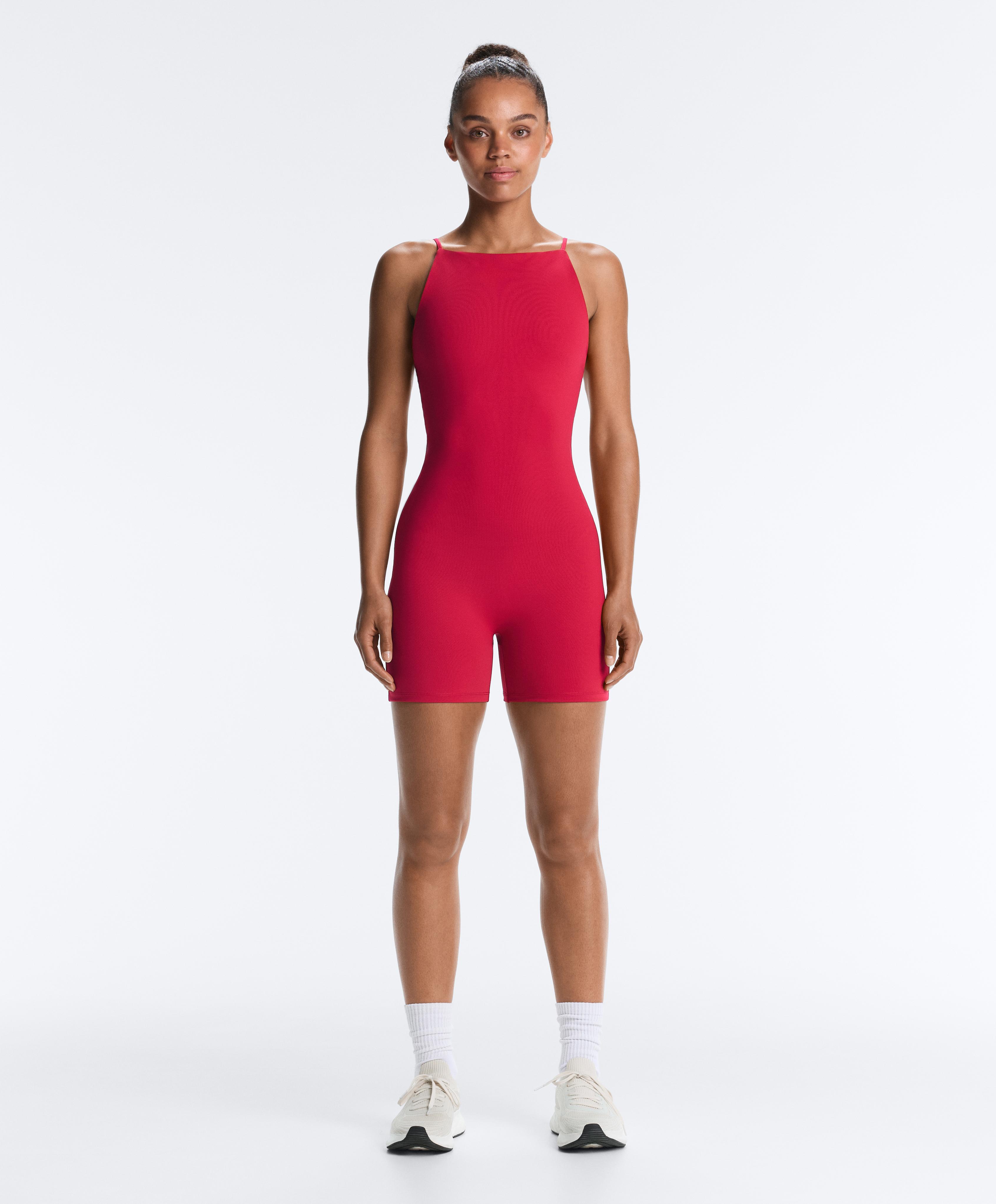 Evermove open-back short jumpsuit — RED