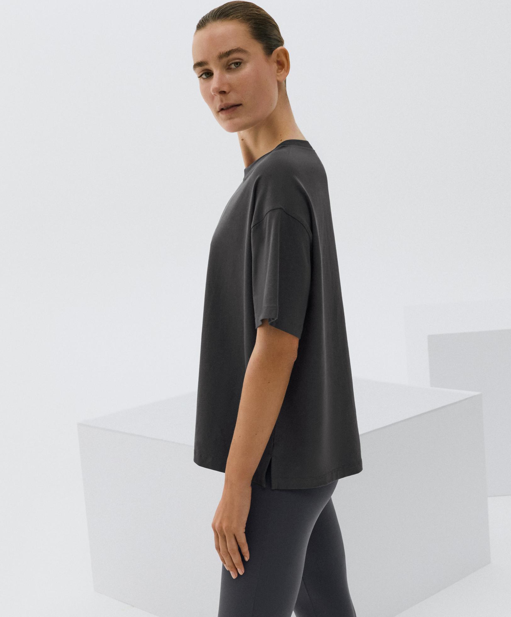 Boxy short-sleeve cotton blend T-shirt — ASPHALT