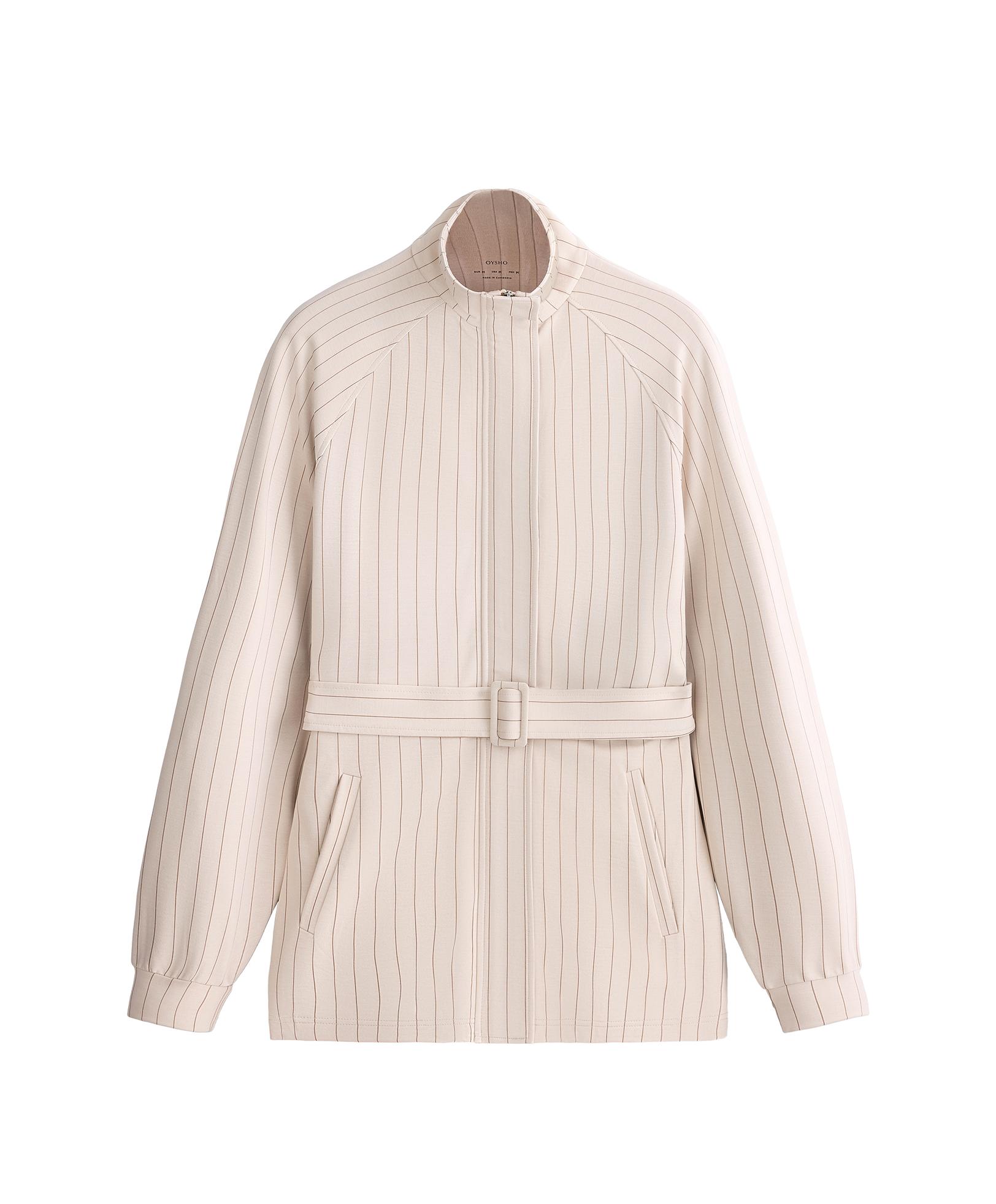 Striped soft-touch belted jacket — SANDY
