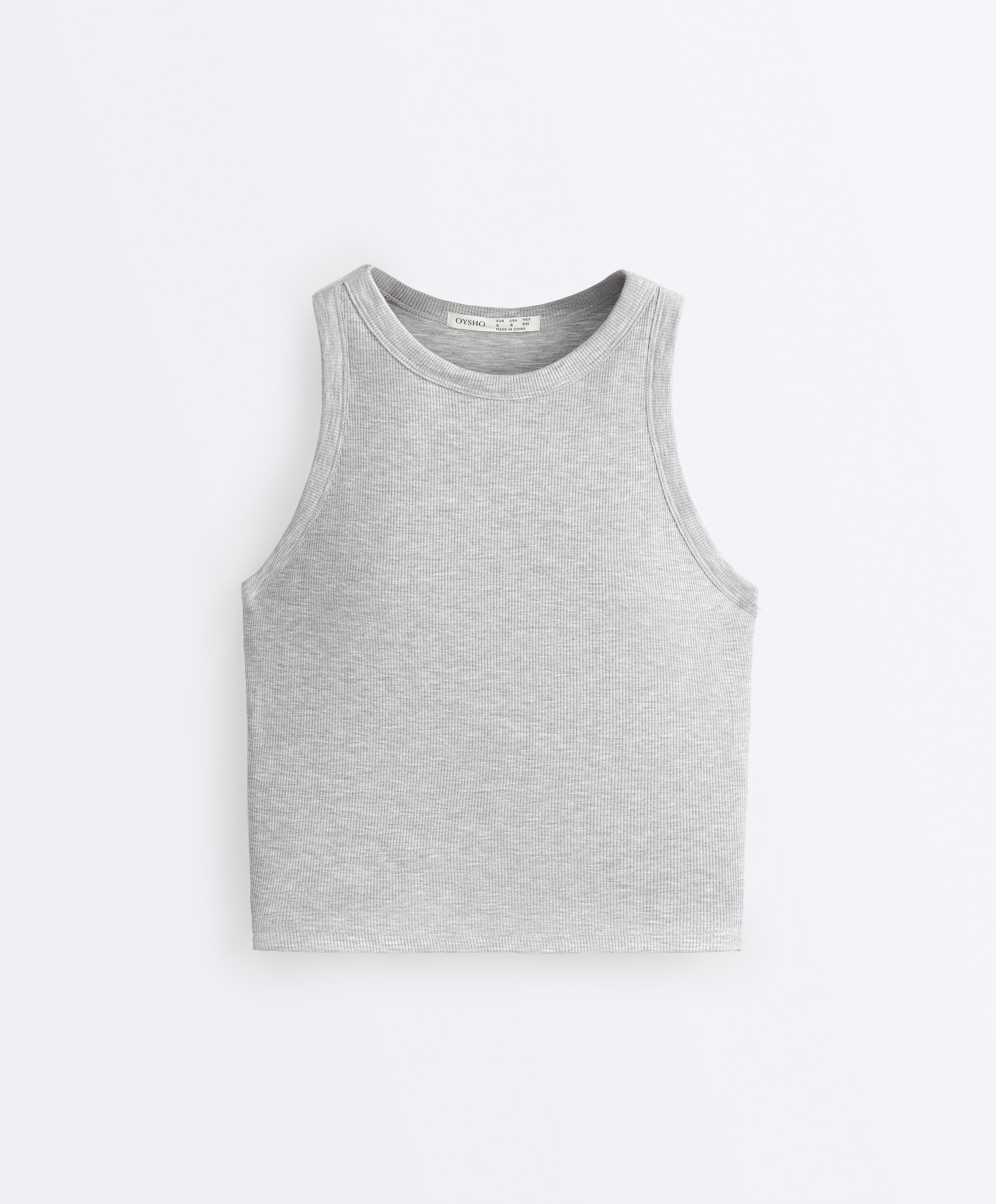 Rib modal blend long tank top — GREY MELANGE