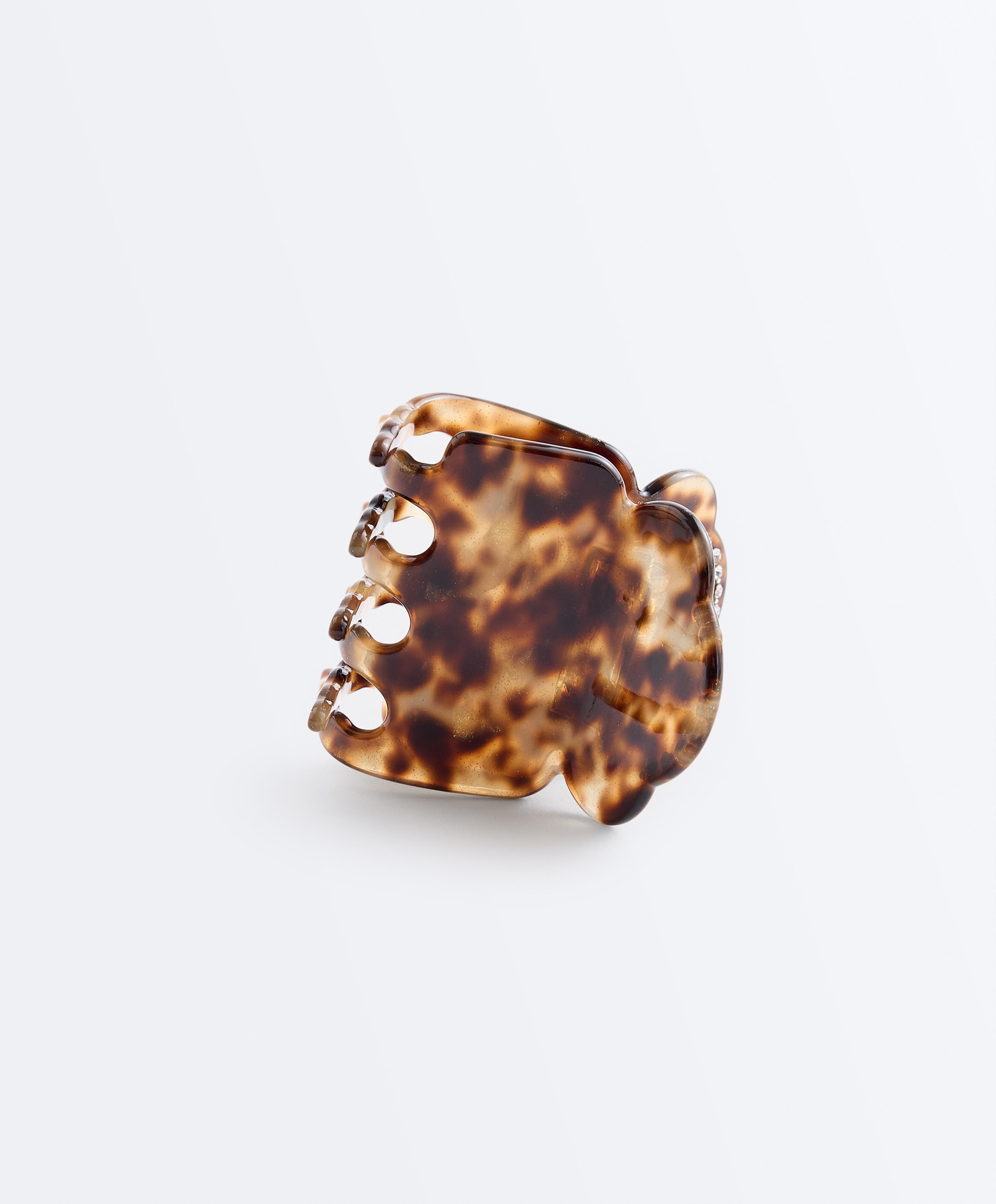 Mini rhinestone hair clip — COGNAC