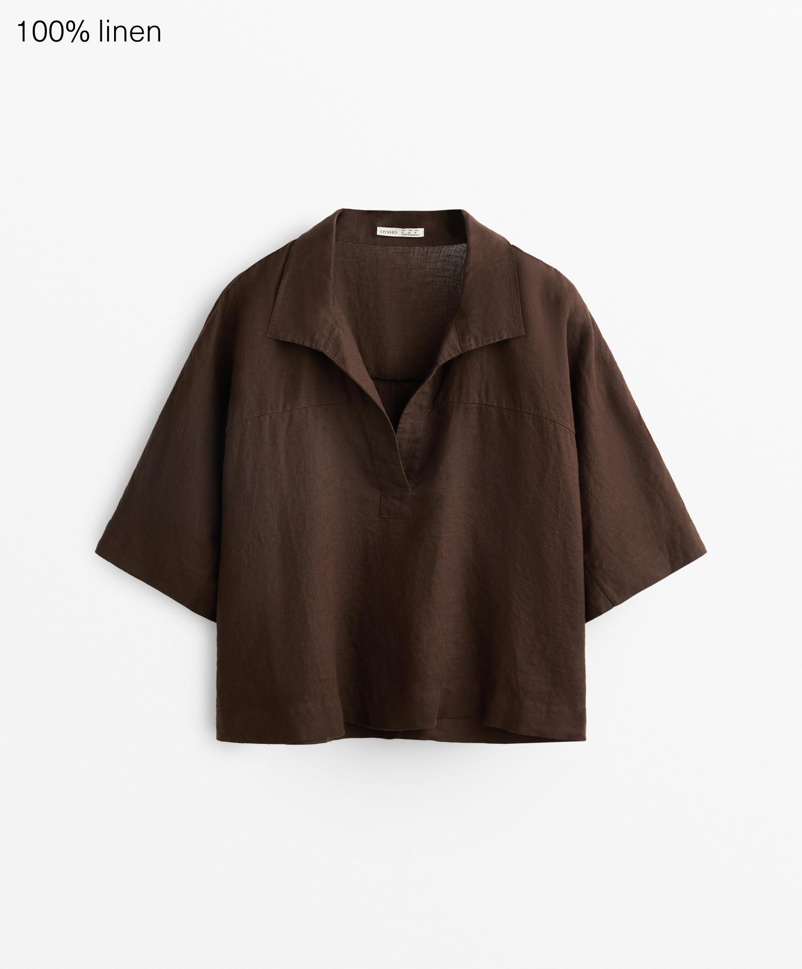 Oversize short-sleeved 100% linen shirt