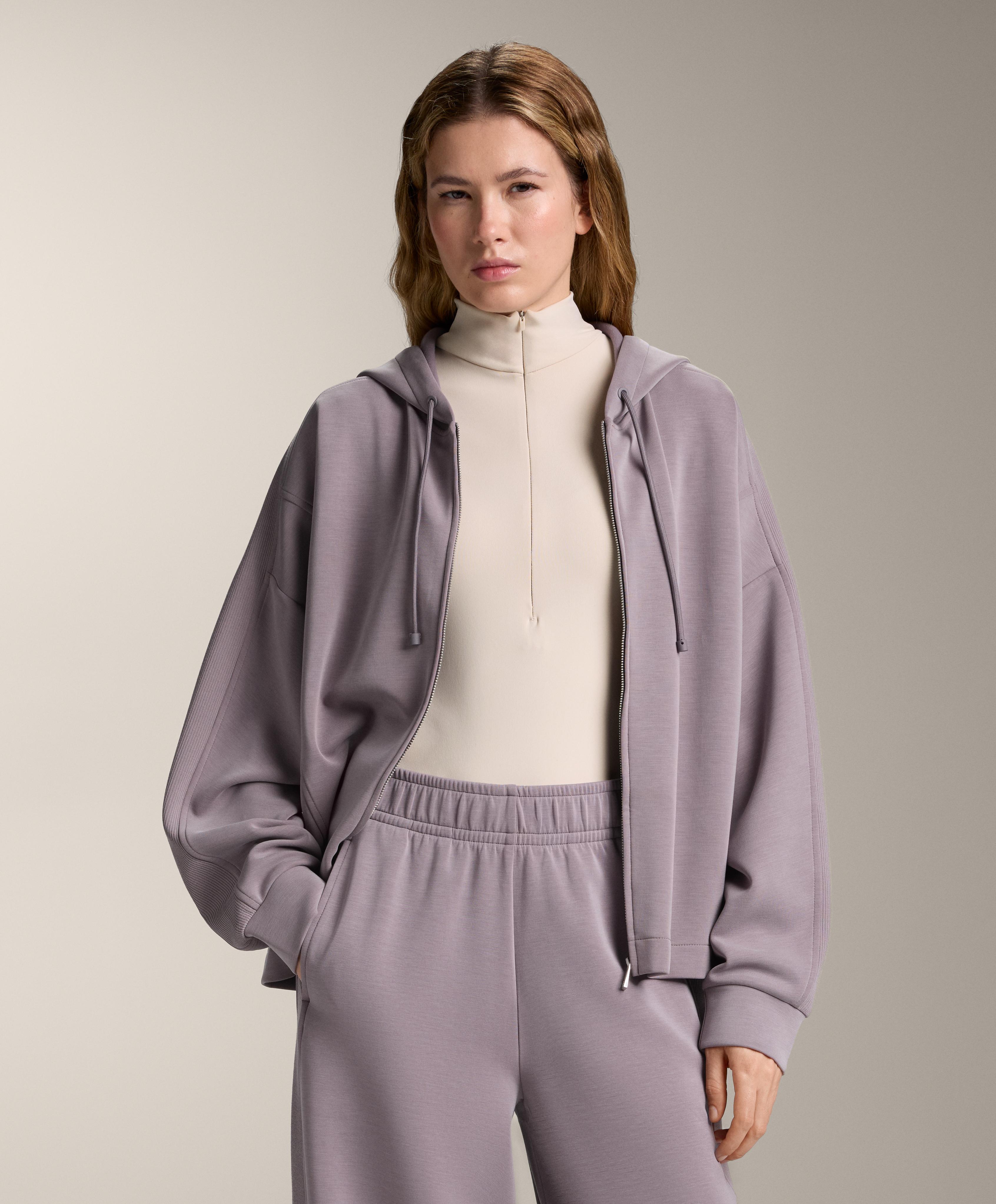 Hooded jacket with rib details with brushed modal - Sale Hooded jacket with rib details with brushed modal - Sale