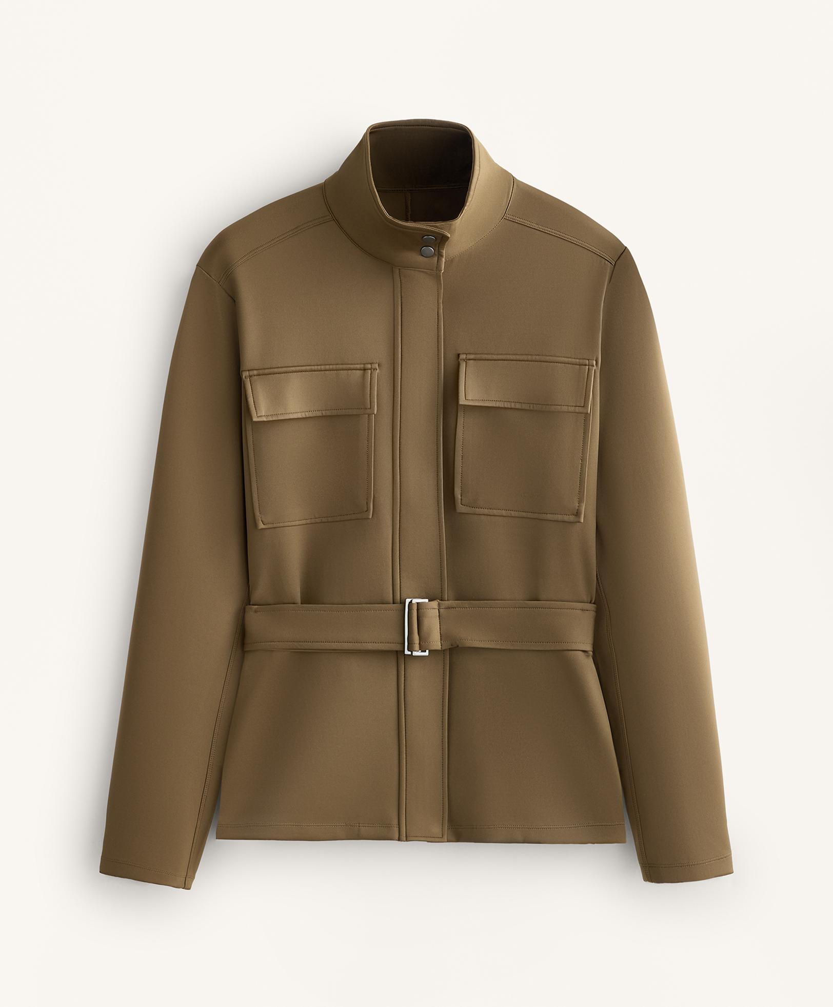 Neoprene-effect jacket with belt — OLIVE GREEN