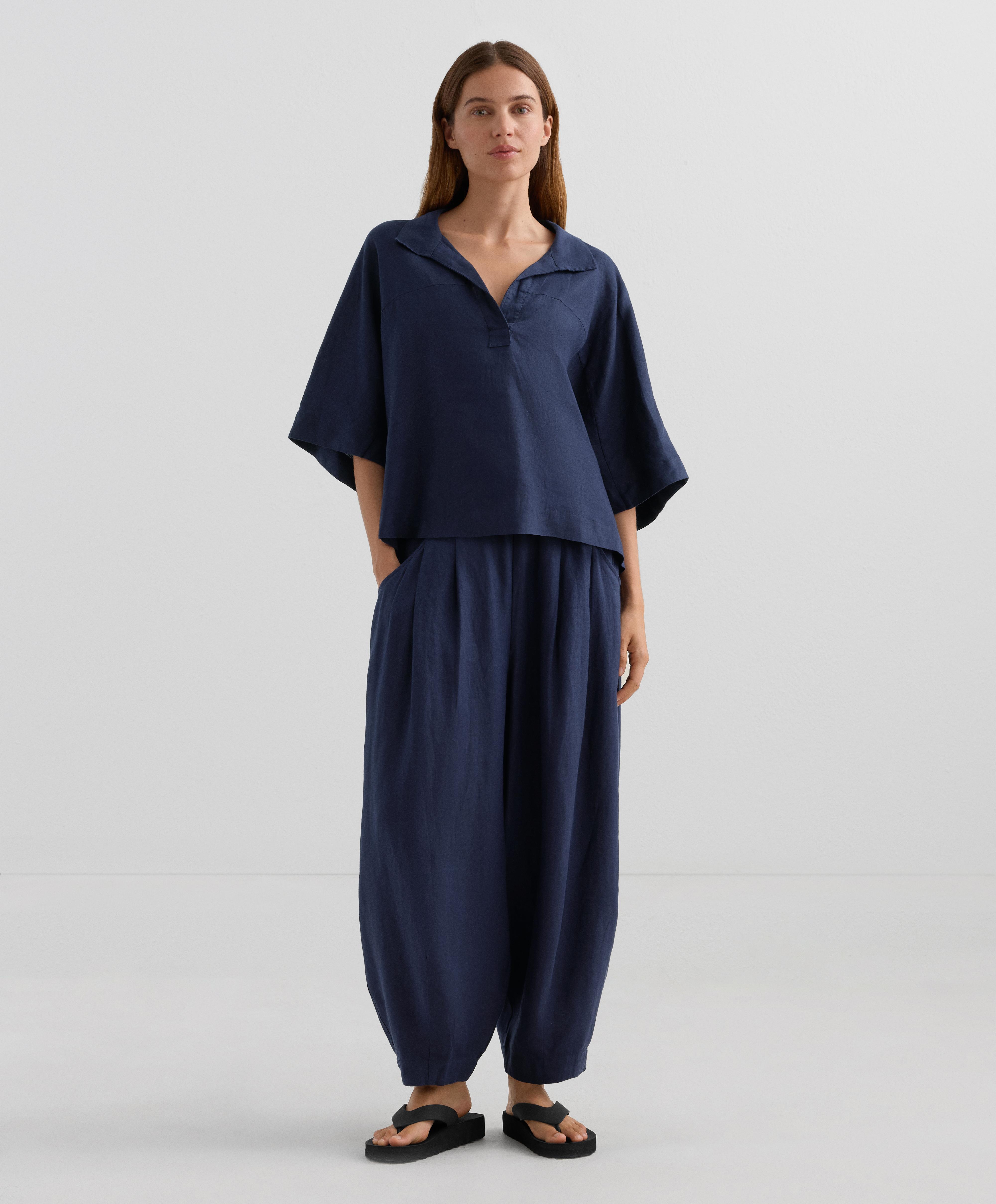 Овърсайз риза с къс ръкав от 100% лен - Намаление Овърсайз риза с къс ръкав от 100% лен - Намаление