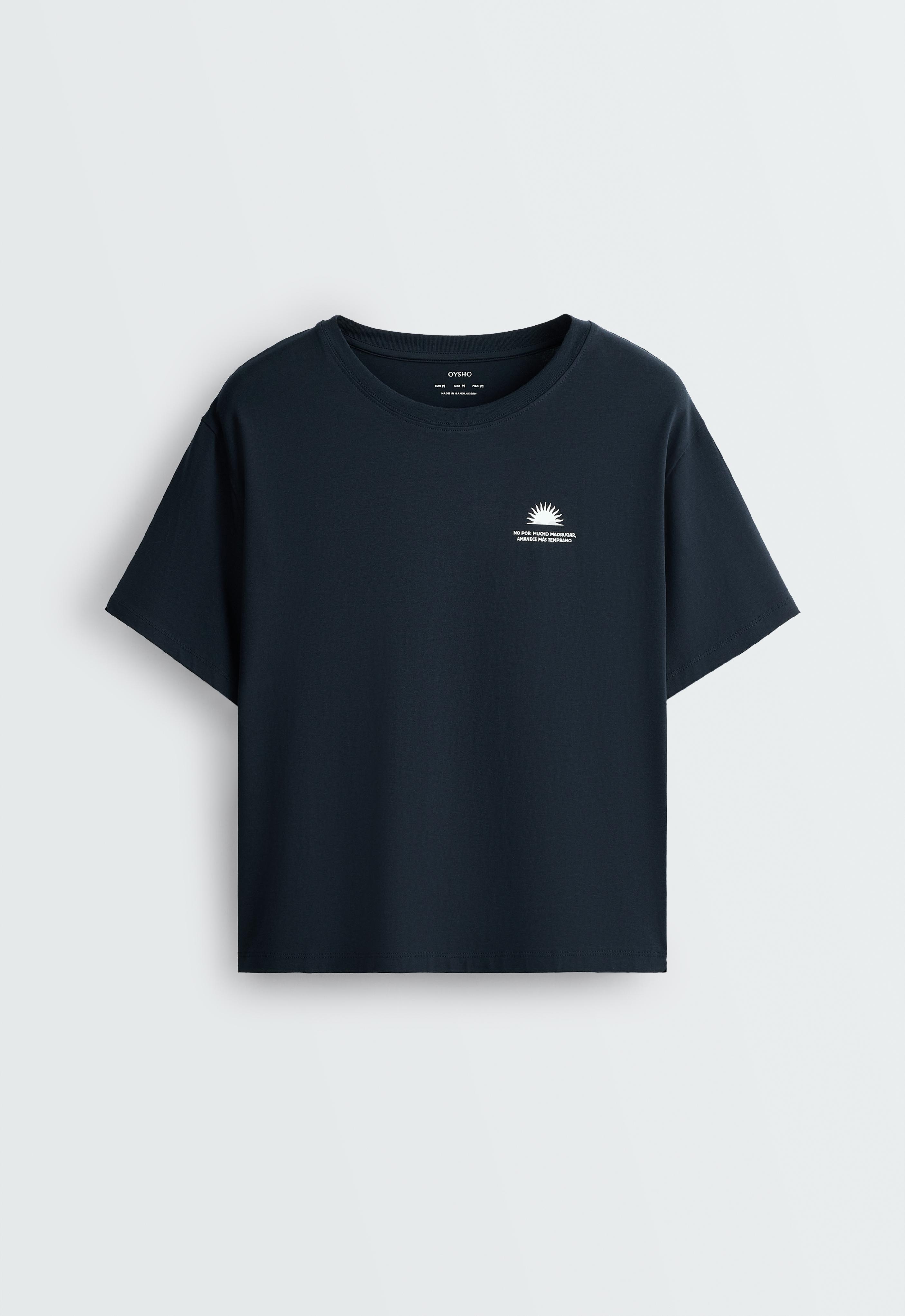Boxy short-sleeved cotton blend printed T-shirt — NAVY BLUE