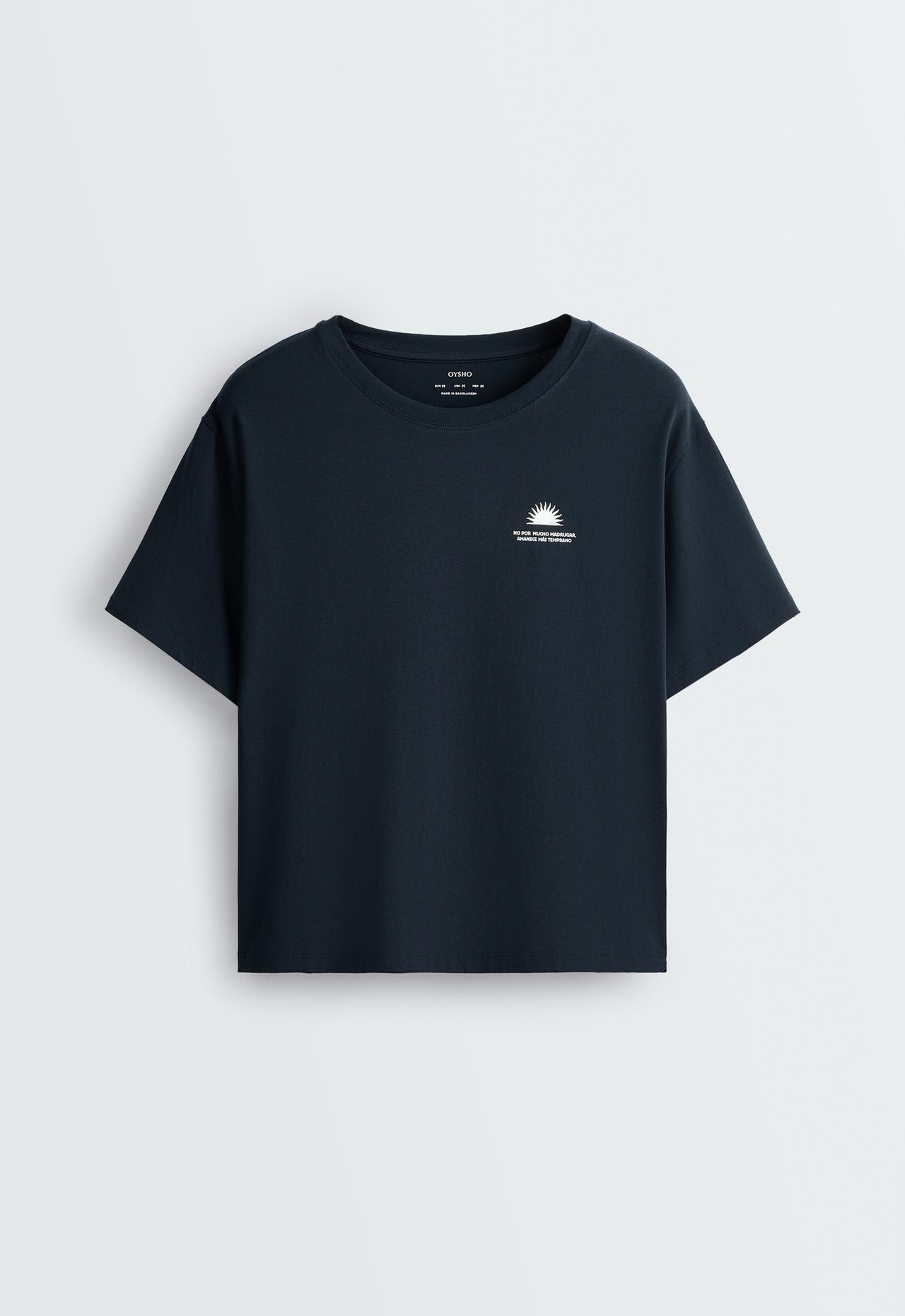 Boxy short-sleeved cotton blend printed T-shirt — NAVY BLUE