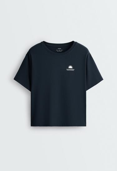 Boxy short-sleeved cotton blend printed T-shirt — NAVY BLUE 6