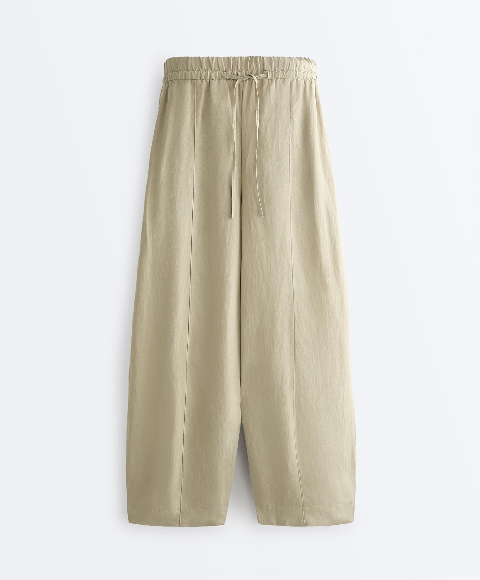 Balloon trousers lyocell blend and 24% linen with seams — GREEN BEIGE
