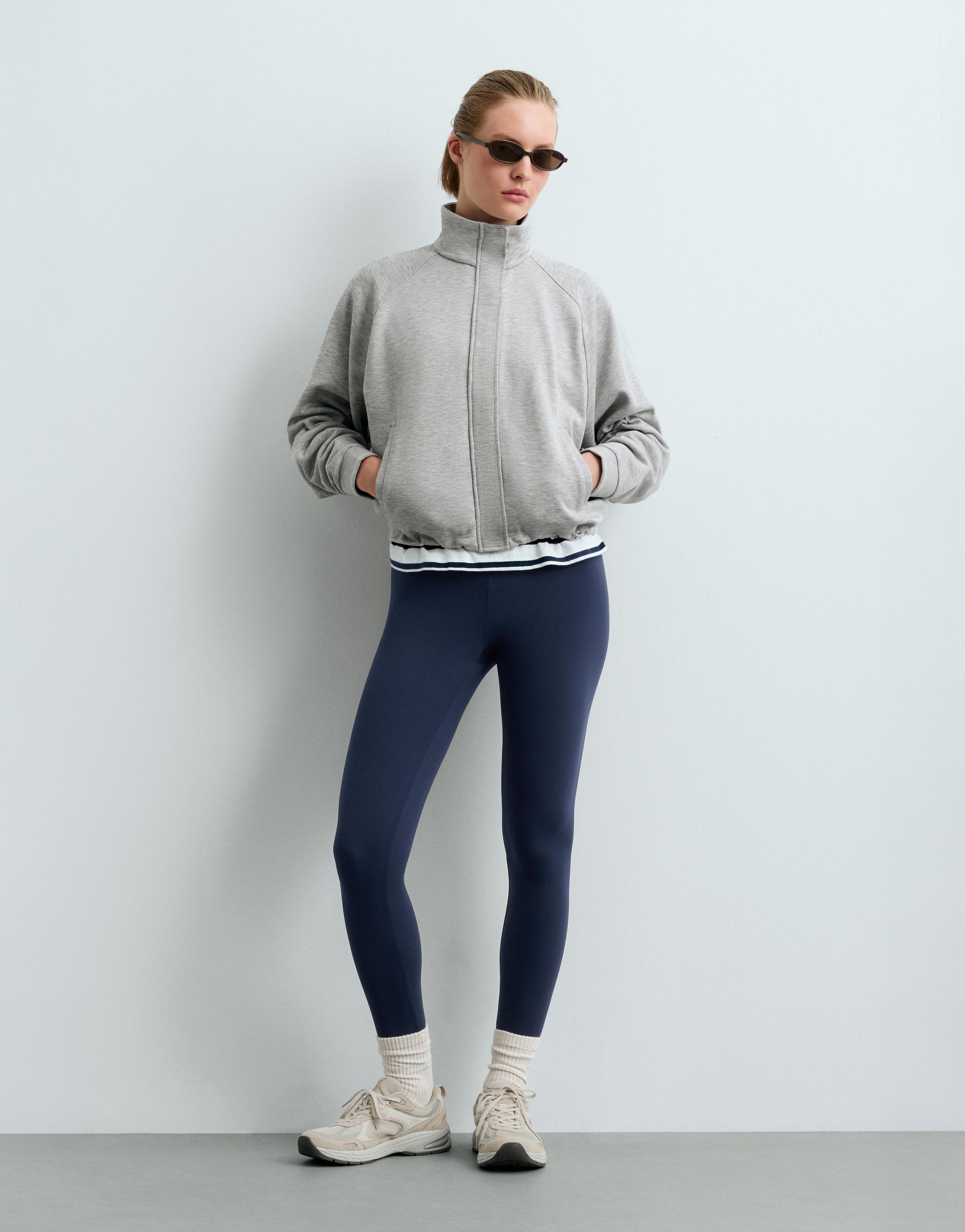 High neck piqué jacket — GREY MELANGE