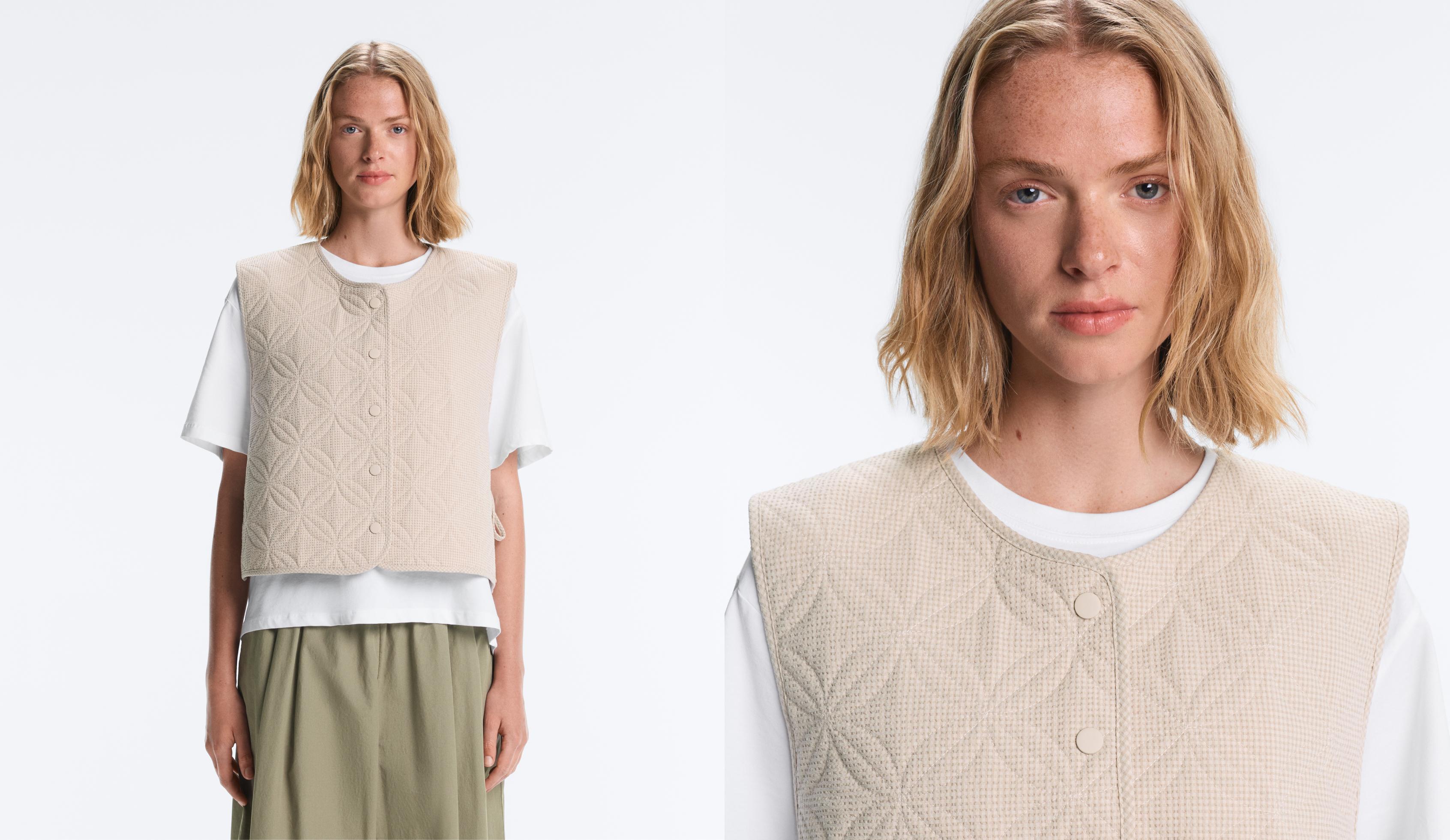 Floral gingham quilted gilet — BEIGE