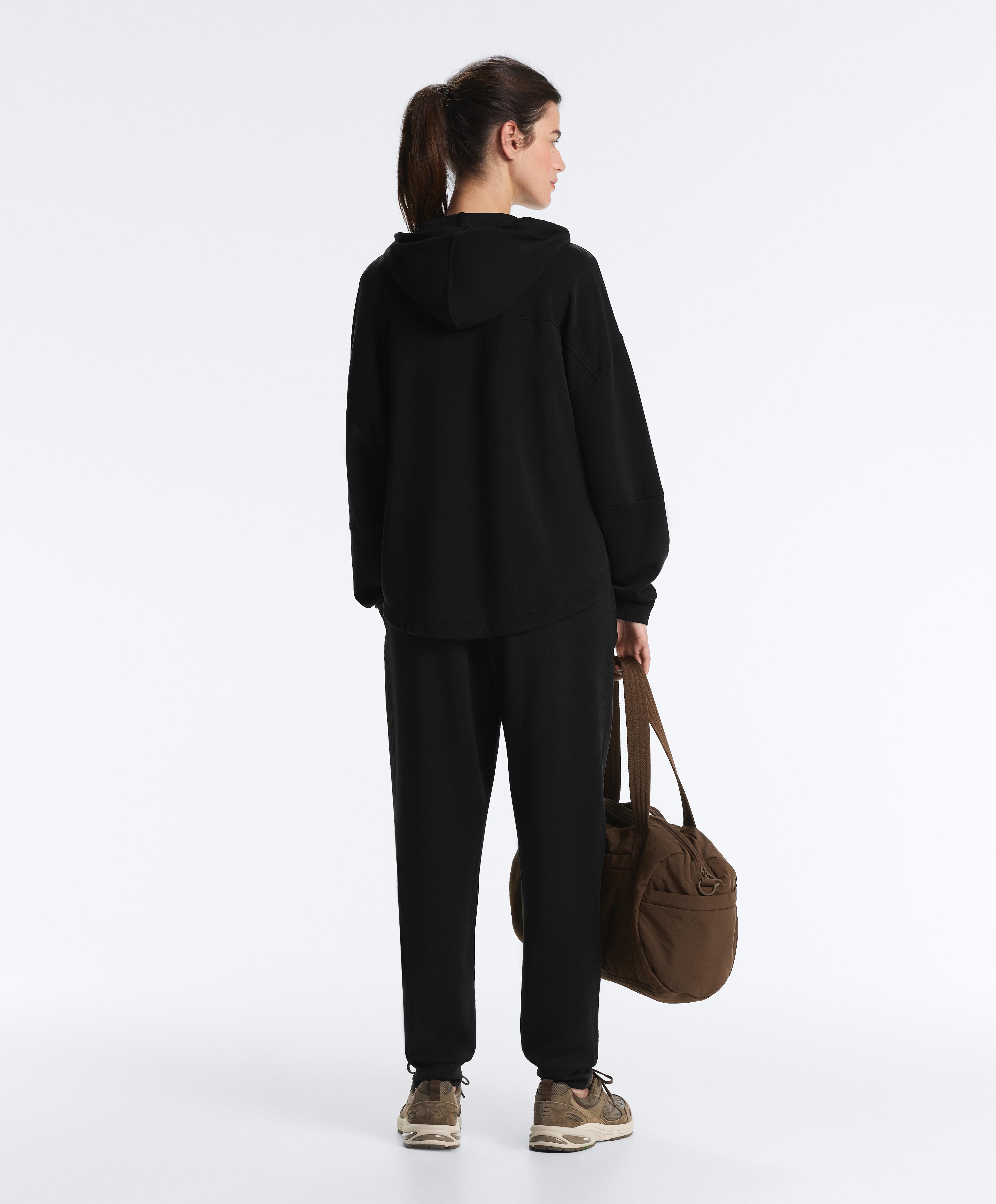 Soft-touch hooded jacket with modal — BLACK