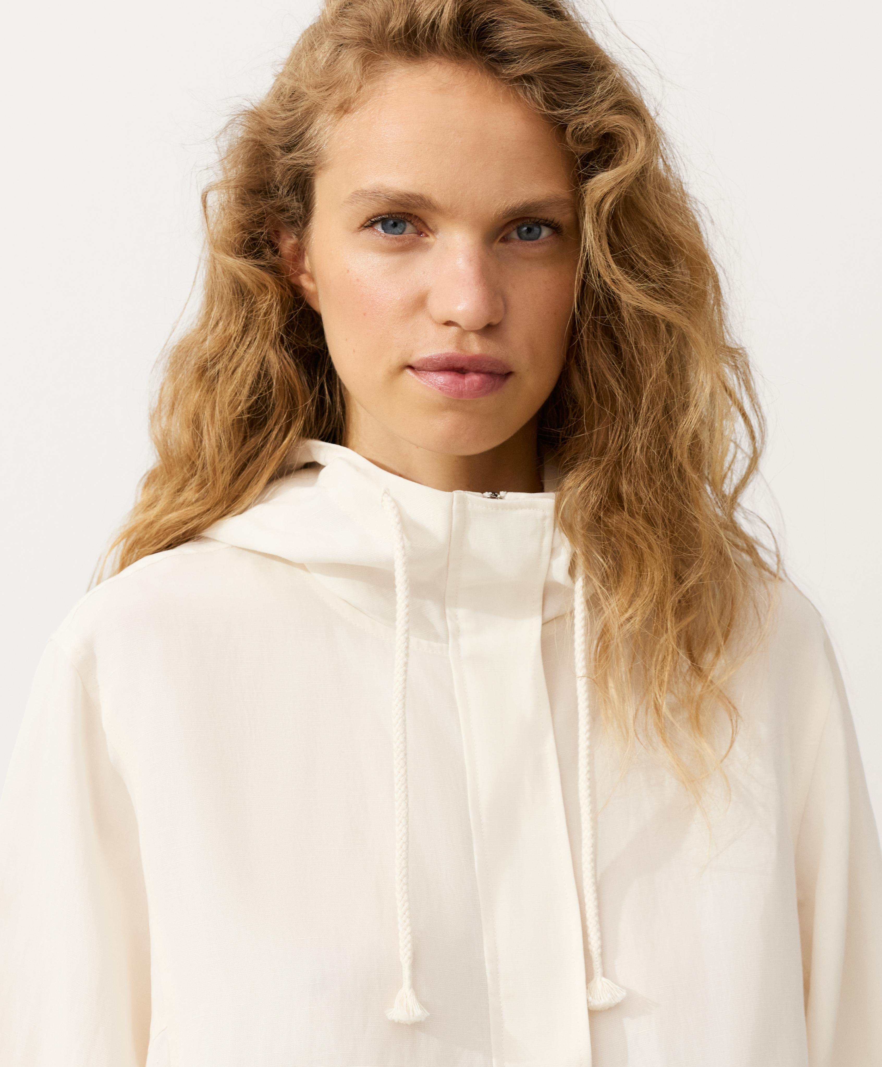 Half-zip sweatshirt with front pocket, lyocell and 24% linen blend — PALE ECRU