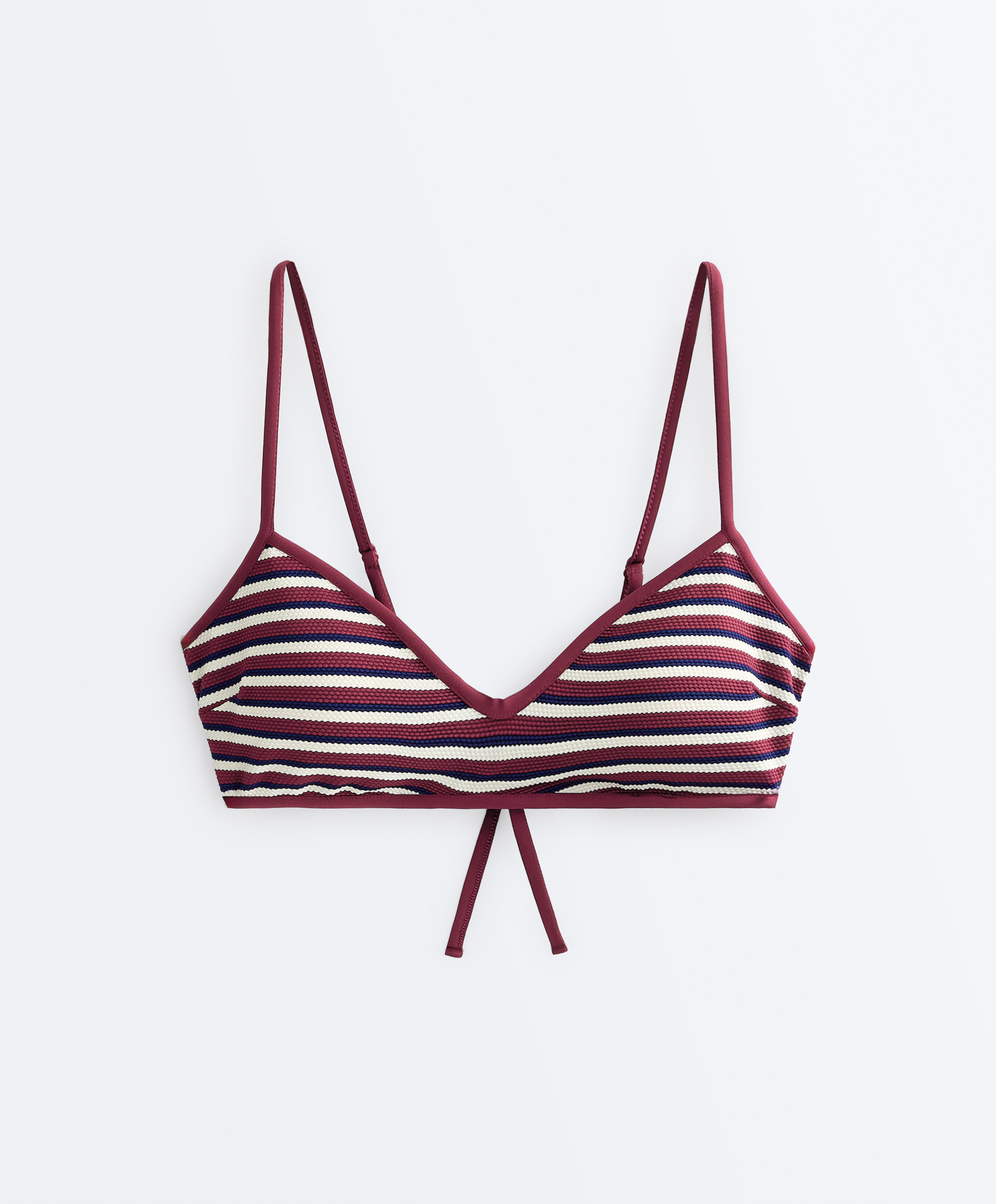 Textured stripe triangle bikini top — PALE PLUM