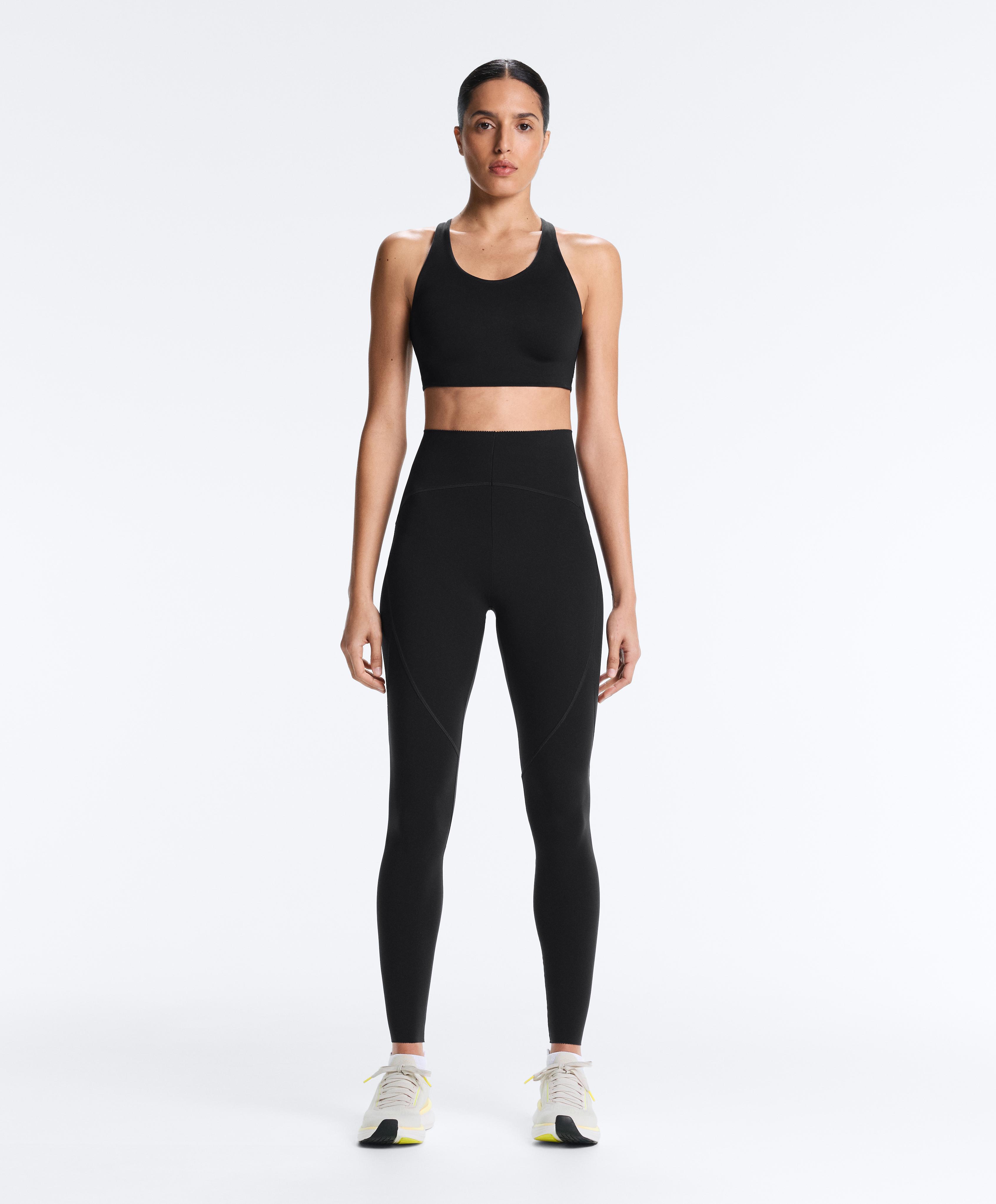 Basic compressive high-waisted ankle-length leggings — BLACK