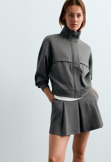 Short pleated piqué cotton skirt — GREY 5
