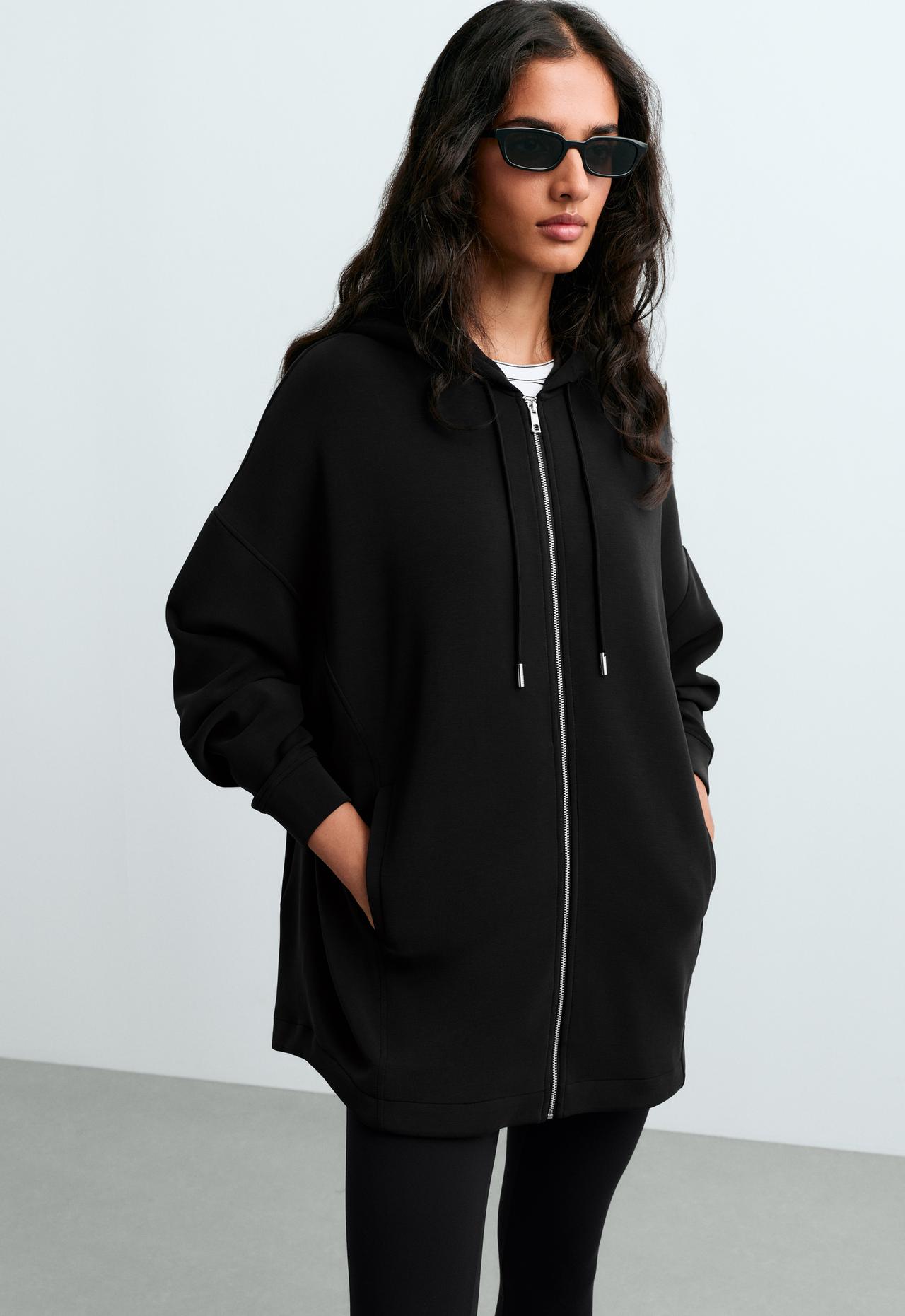 Long soft touch jacket with modal — BLACK