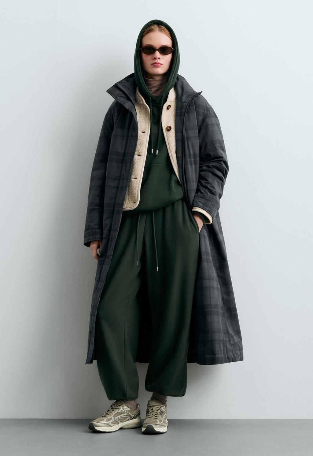 Adjustable cotton-blend fleece straight trousers