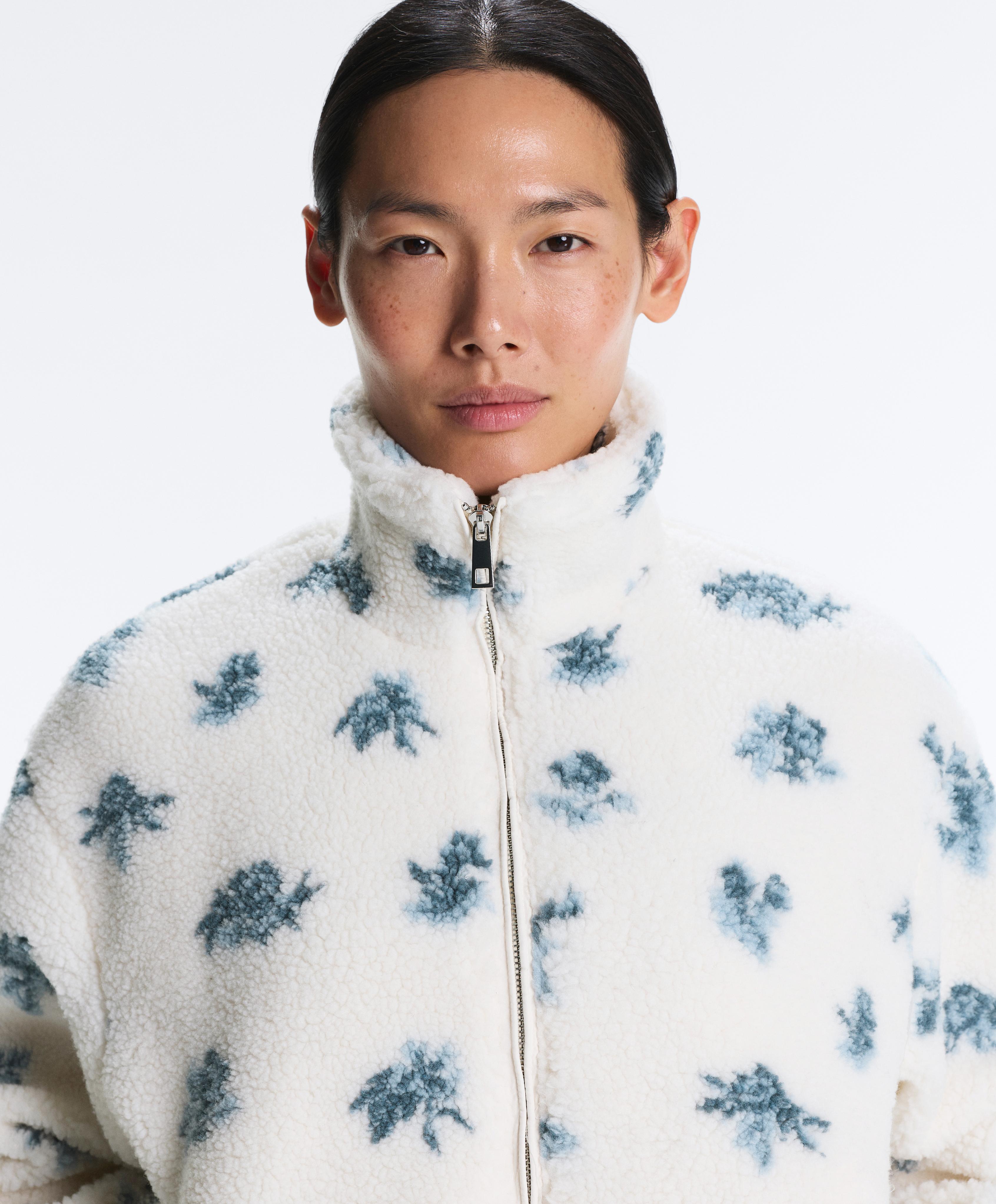 Floral faux-shearling jacket — DUSTY-BLUE