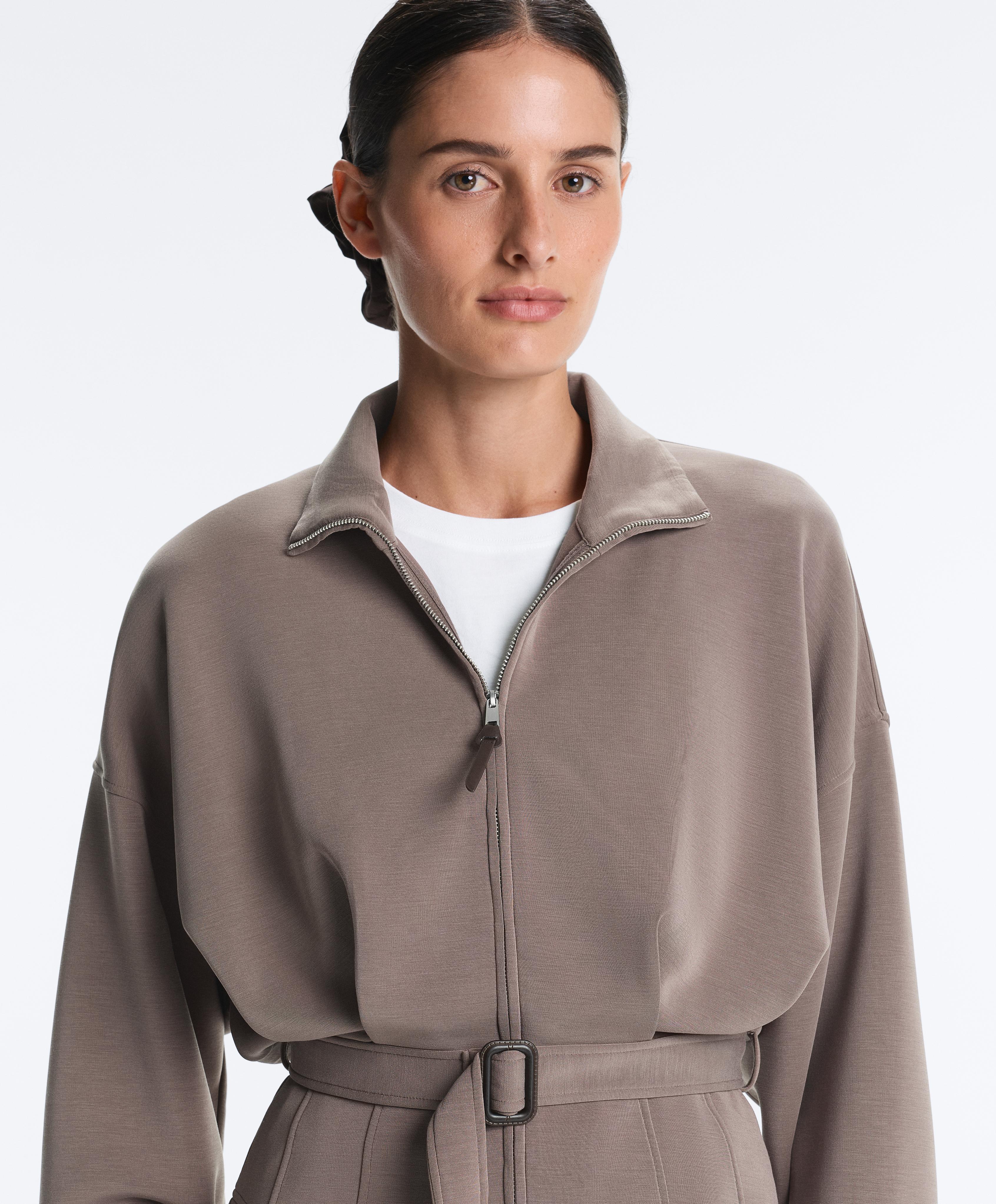 Soft-touch corset belt jacket with modal — TAUPE-GREY