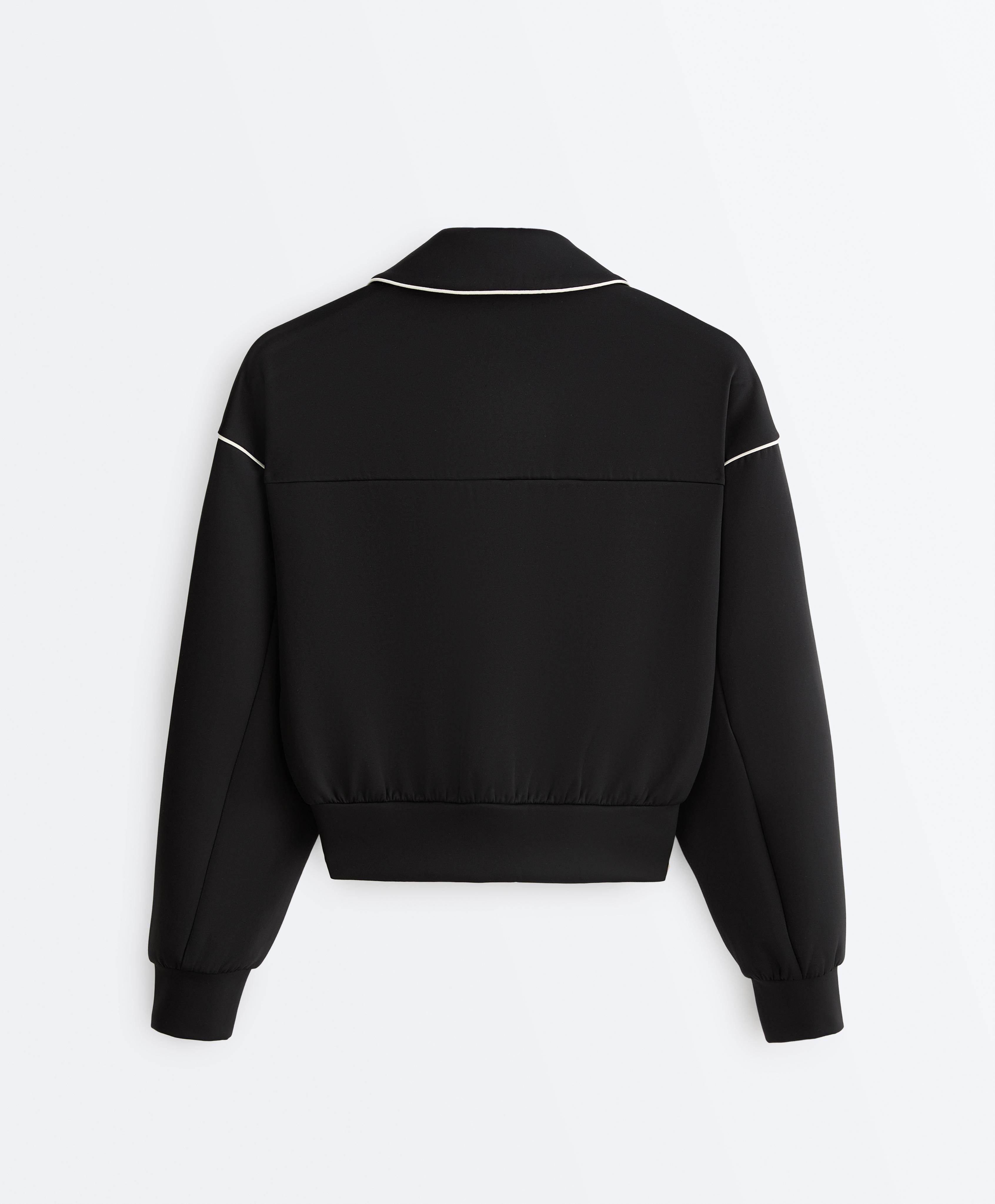 Neoprene-effect piping jacket — BLACK