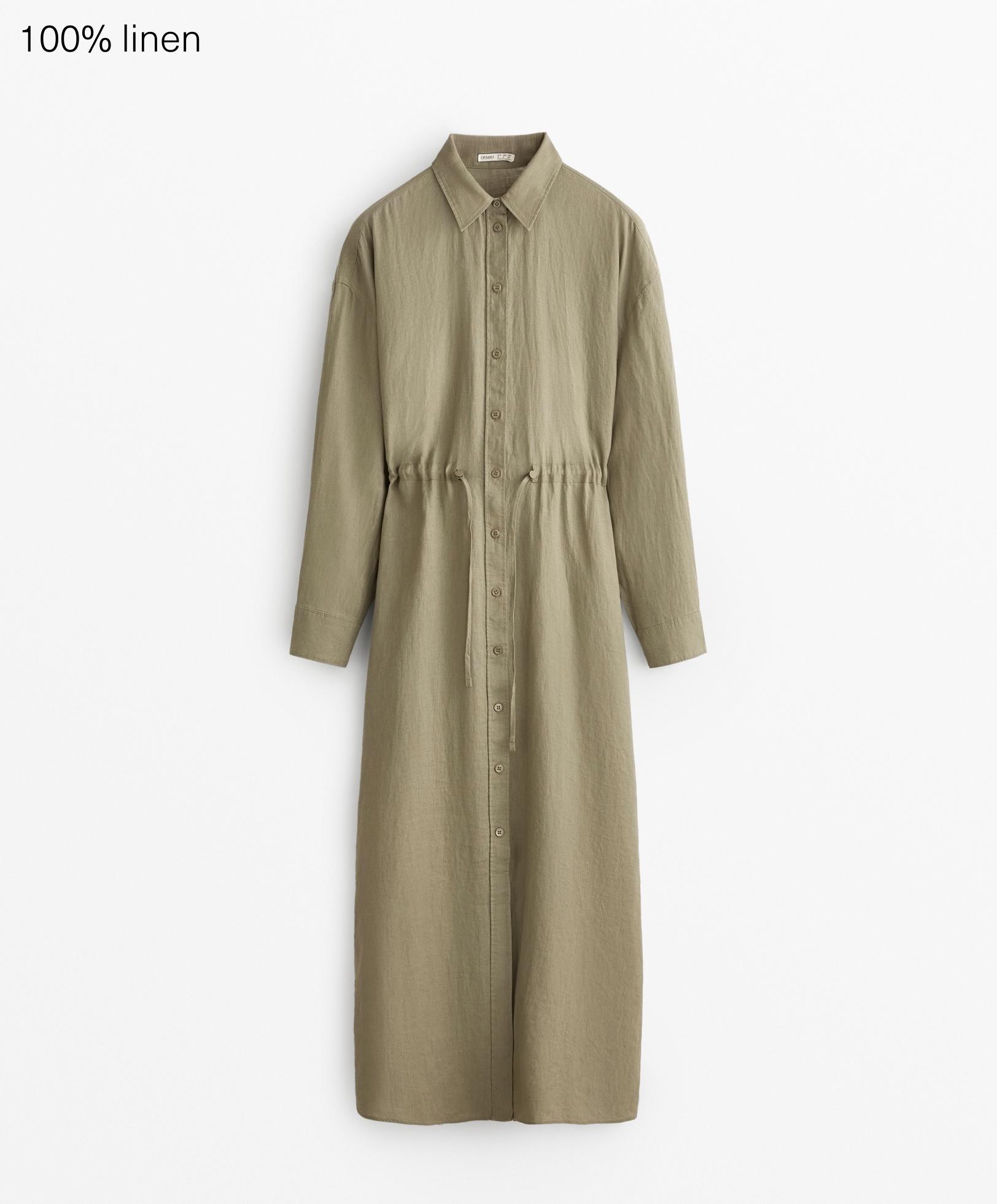 Long 100% linen shirt dress
