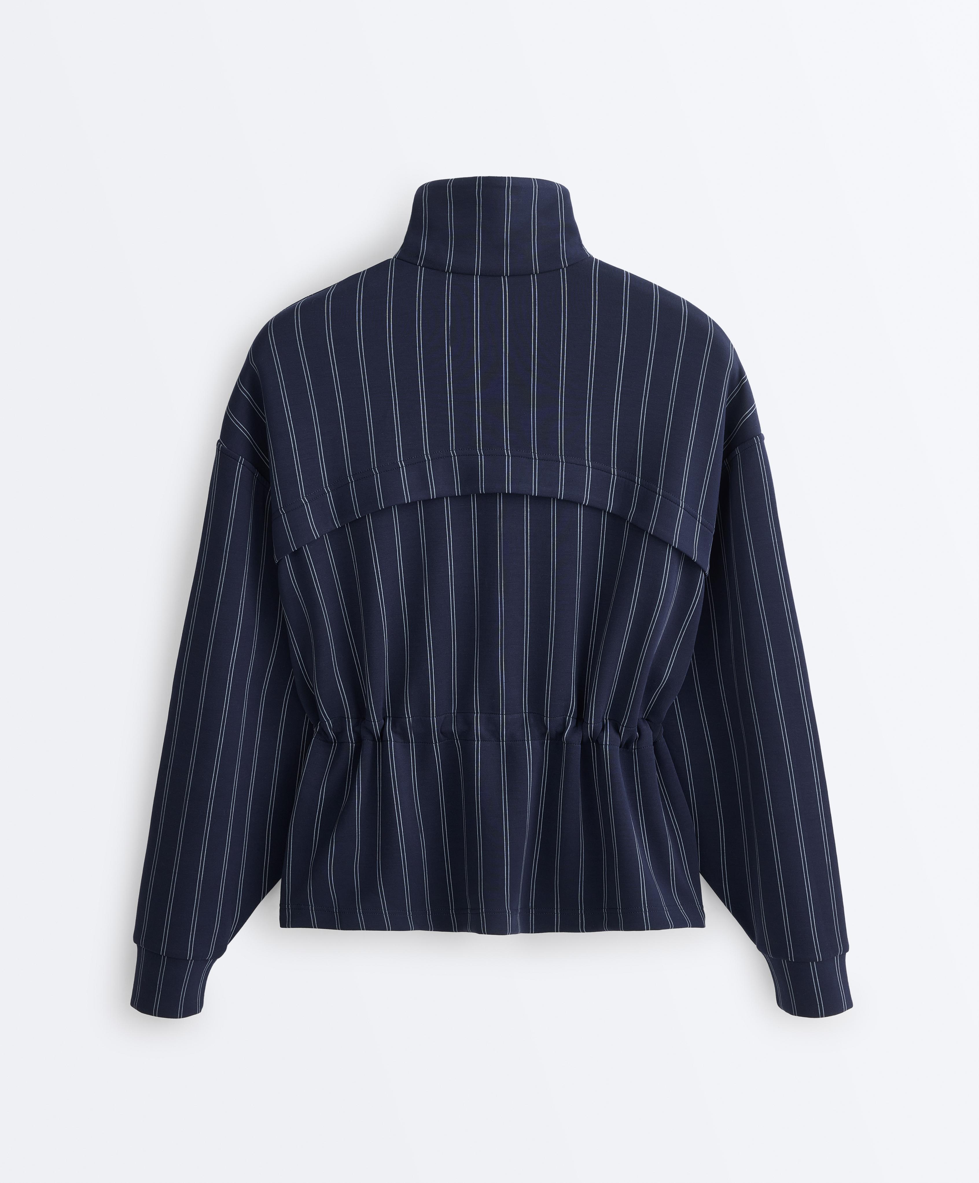 Soft-touch modal jacket with adjustable waist and high collar — NAVY BLUE